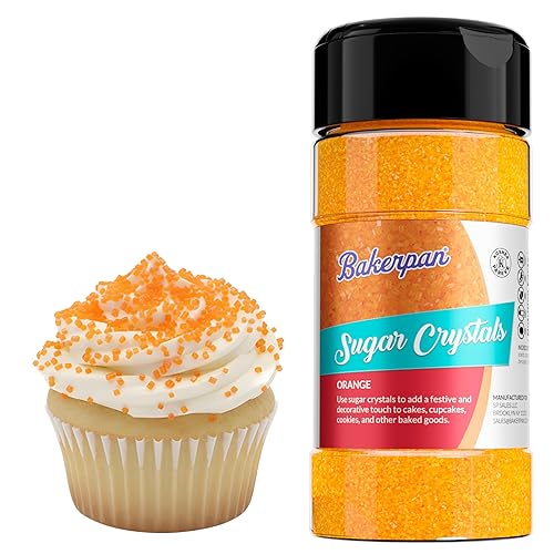 Bakerpan Sugar Sprinkles for Baking - 7 Ounce Orange Decorating Sugar Crystals for Cookies, Cake Pops, Ice Cream (Made in USA)