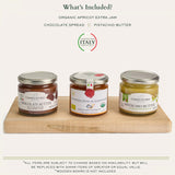 Mercato di Bellina Italian Spread & Jam Gift Set - Includes Apricot Jam, Pistachio Butter & Chocolate Spread Made in Italy, Ideal for Breakfast Gift