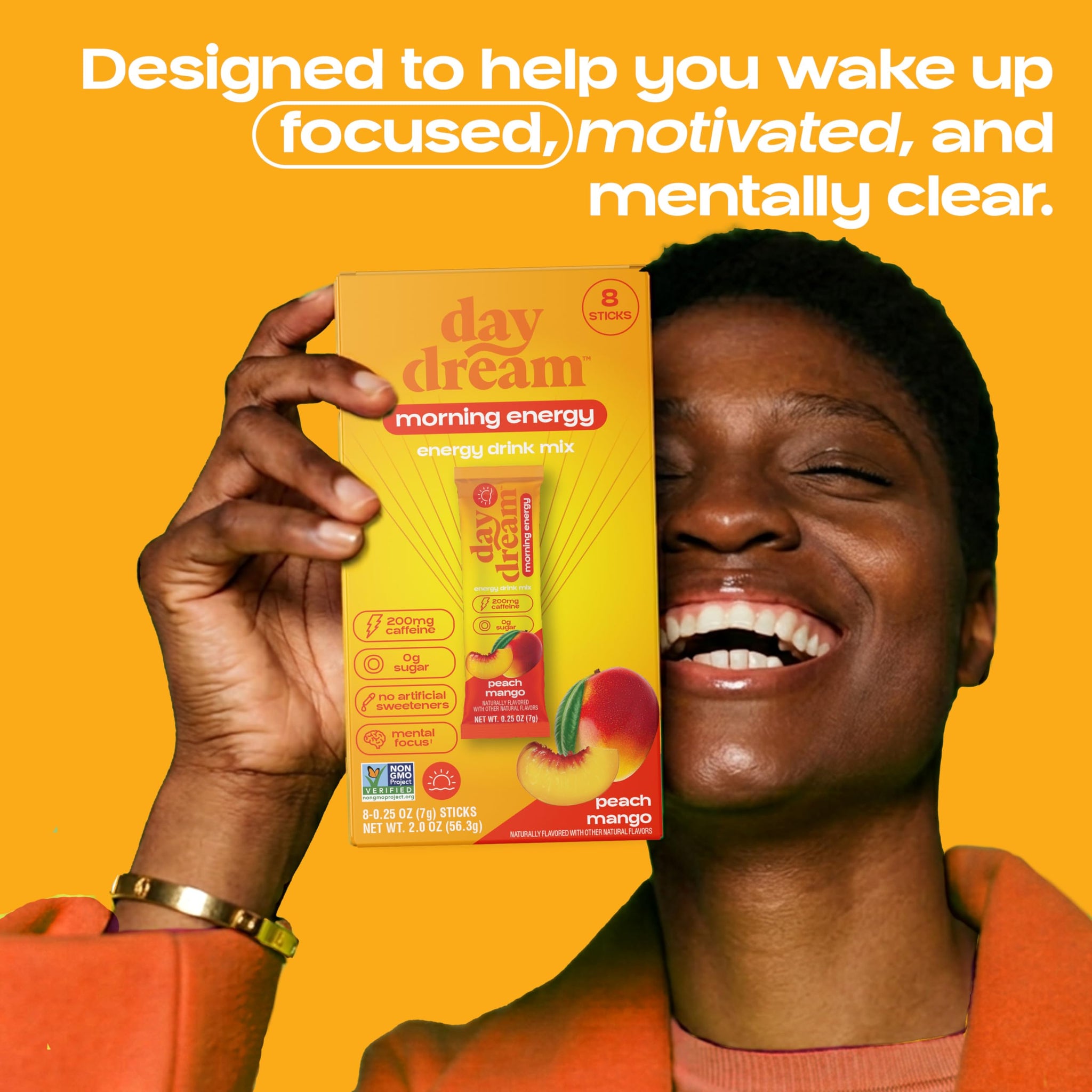 Day/Dream Morning Energy Drink Mix - Peach Mango, 200mg Natural Caffeine from Green Tea, Guarana, and Yerba Mate, L-Citrulline, L-Arginine, Acetyl