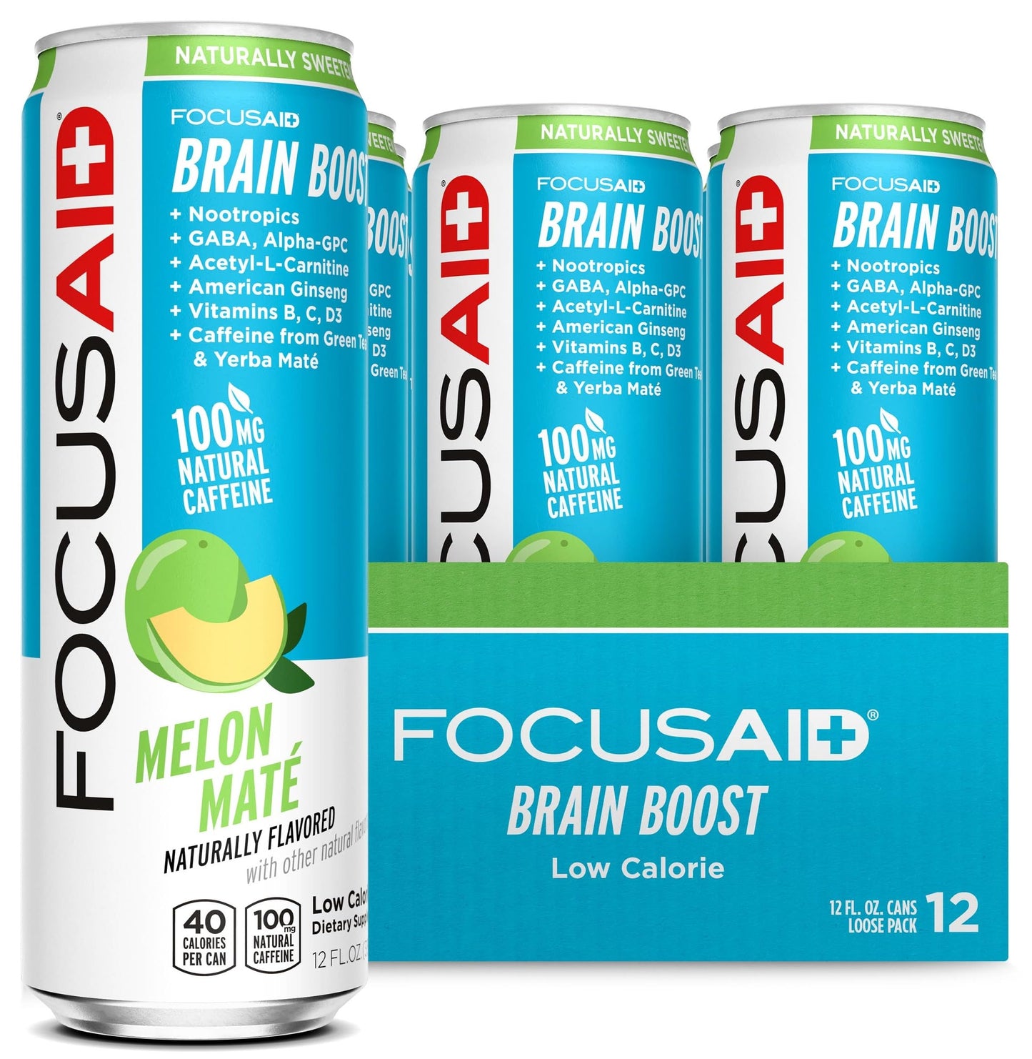 FOCUSAID Energy Blend, Brain Boosting Nootropics Drink, Alpha-GPC, GABA, B-Complex, Yerba Mate, Green Tea, 100% Clean, 100mg Natural Caffeine, 12-oz