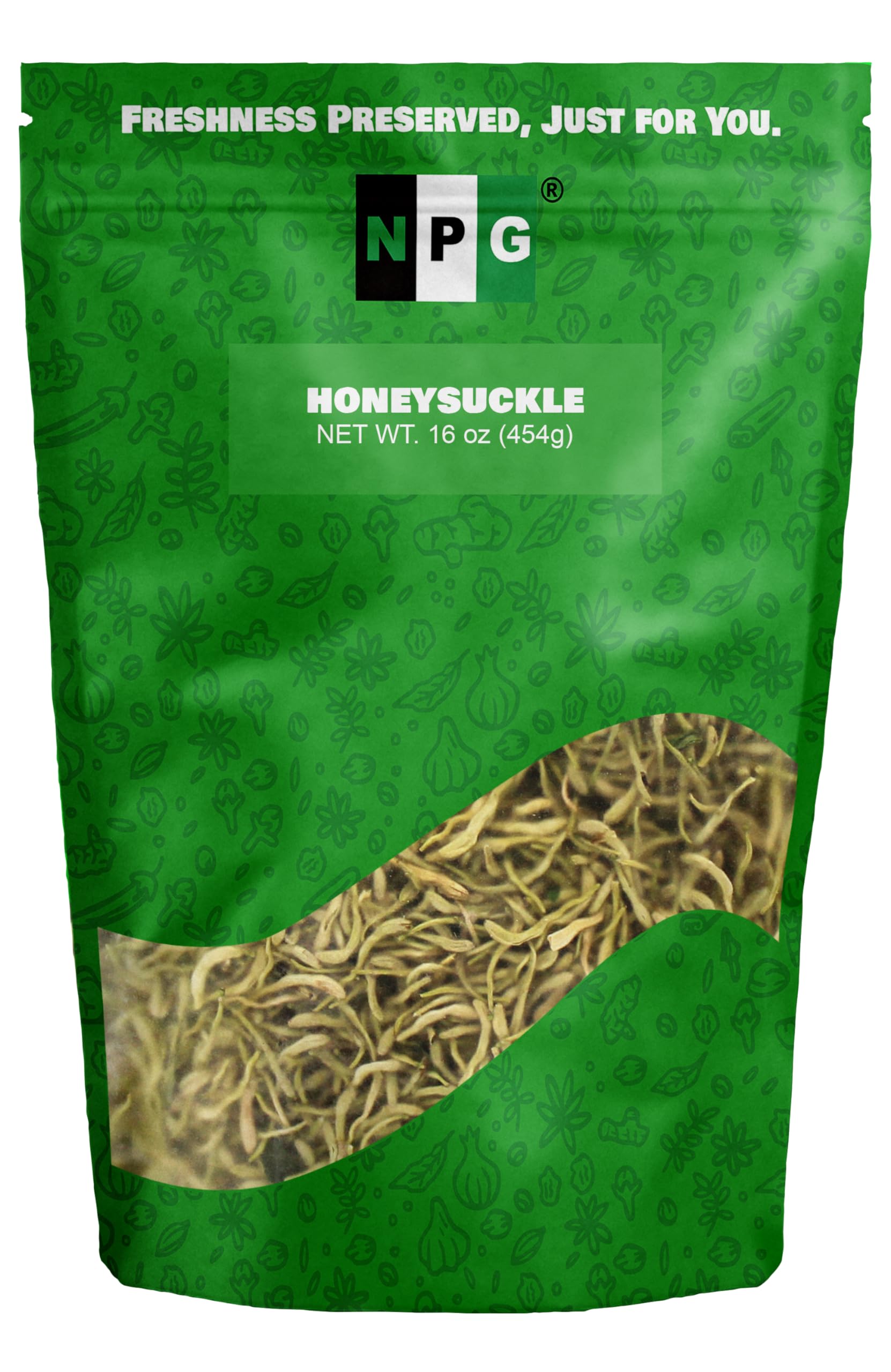 NPG Dried Honeysuckle Bulk 16 Oz, Jin Yin Hua, Natural Herbal Tea, Sweet Floral Aroma, Resealable Packaging, Versatile for Relaxing Teas, Traditional