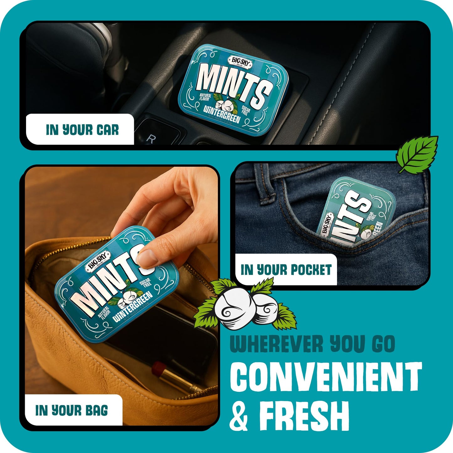 Big Sky Sugar Free Wintergreen Mints - 50 Count Tin (Pack of 6) | Kosher Certified, Vegan Wintergreen Candy | Aspartame & Gluten Free, Natural Breath