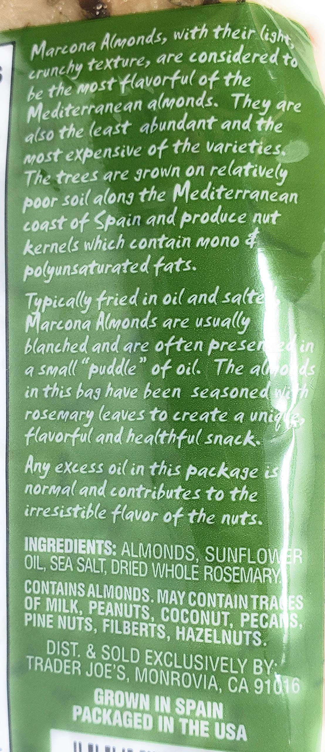 Trader Joes Roasted and Salted Marcona Almonds with Rosemary - Pack of 4 Bags - 6 oz per Bag