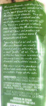 Trader Joes Roasted and Salted Marcona Almonds with Rosemary - Pack of 4 Bags - 6 oz per Bag