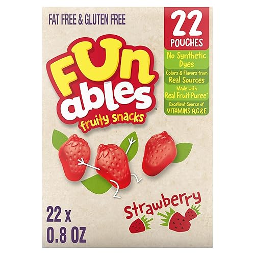 Funables Fruit Snacks, Strawberry Fruit Flavored Snacks, 0.8 Ounce Pouches (22 Count)