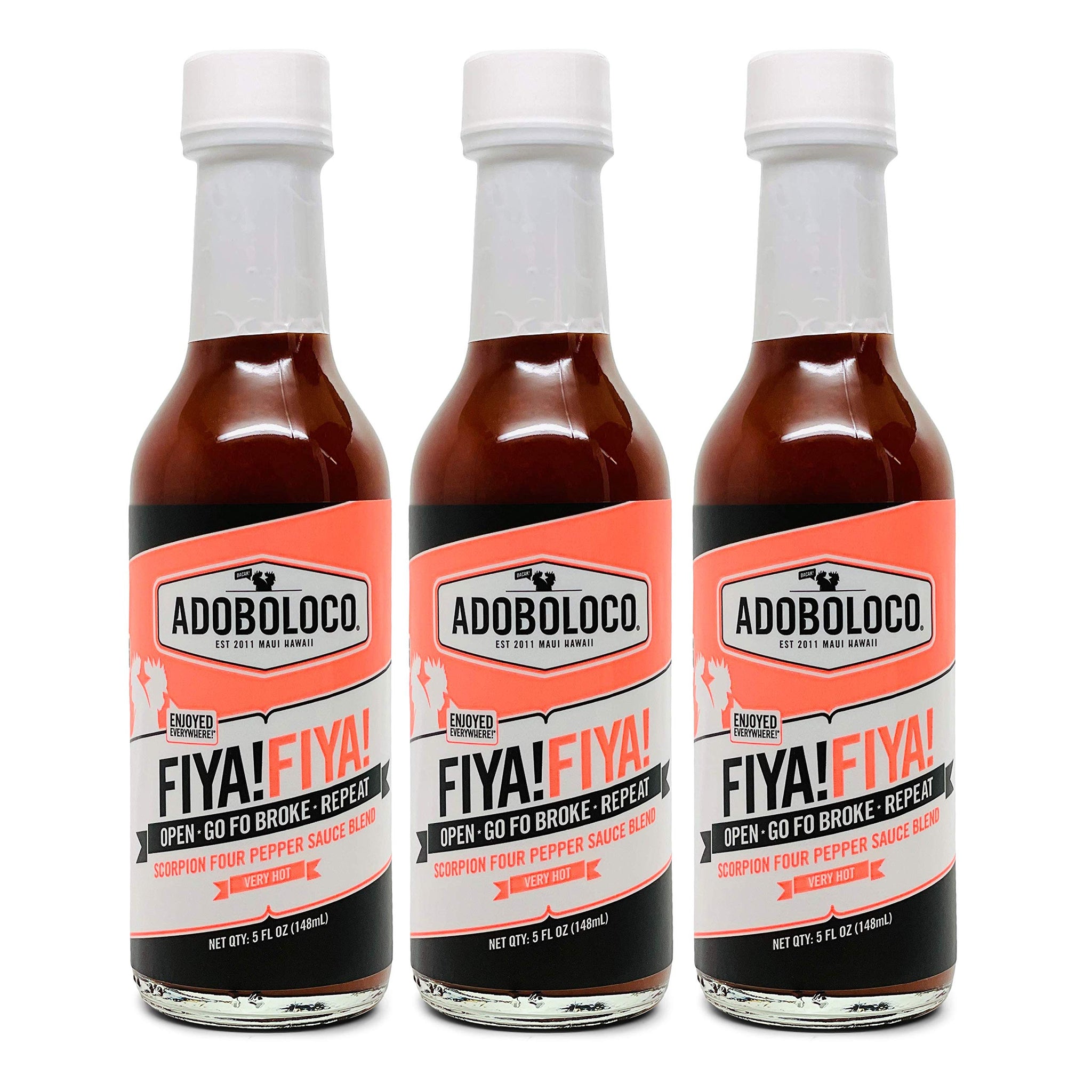 Adoboloco Hot Sauce FIYA! FIYA! (3-Pack) 5oz Sauce Extremely Hot Super Tasty Fiery Chili Pepper Sauce Blend