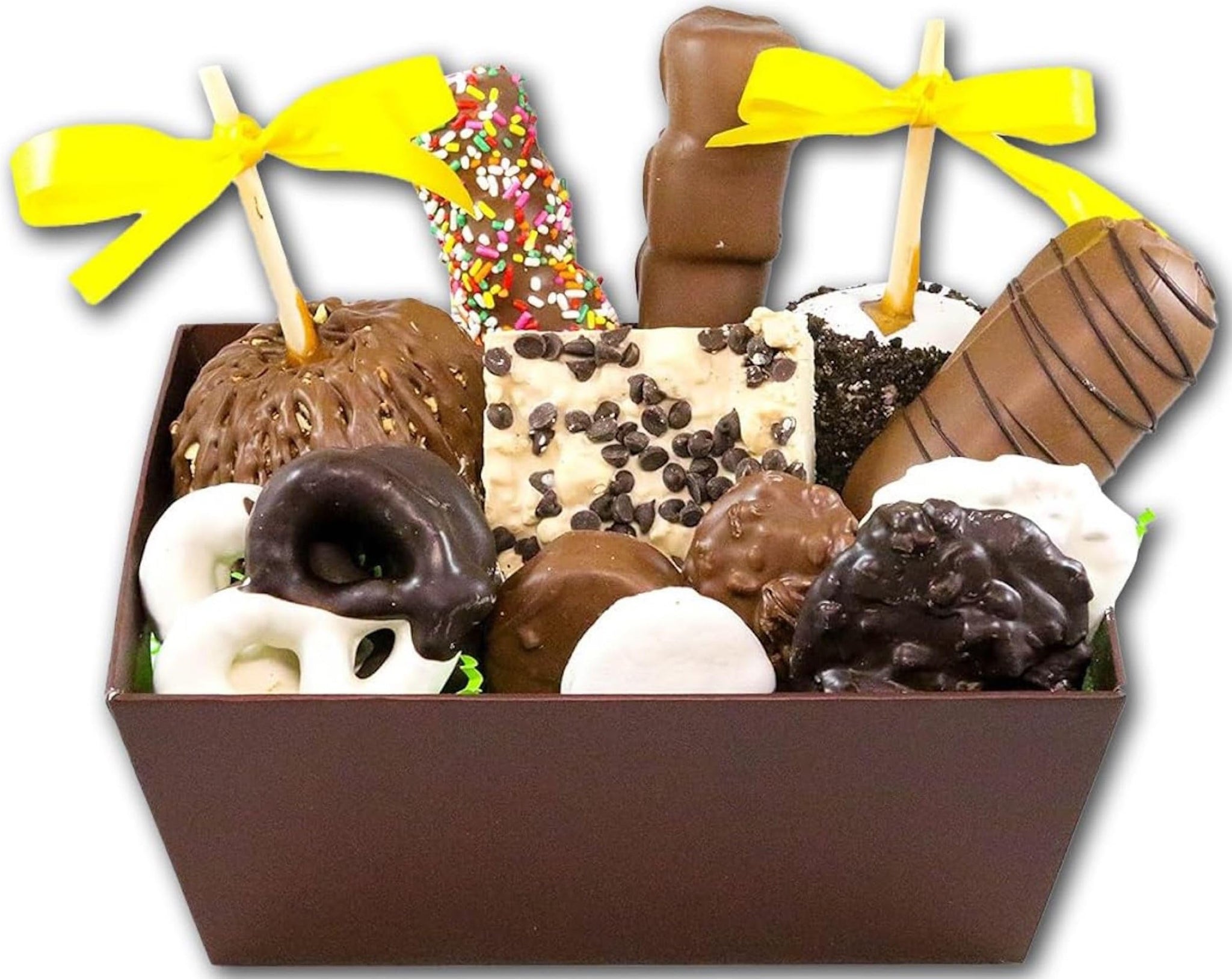 US Sweets Chocolate Gift Basket - Gourmet Caramel Apples, Marshmallows, Chocolate Pretzels, & Chocolate Nut Clusters | Delicious Gift | Handmade in