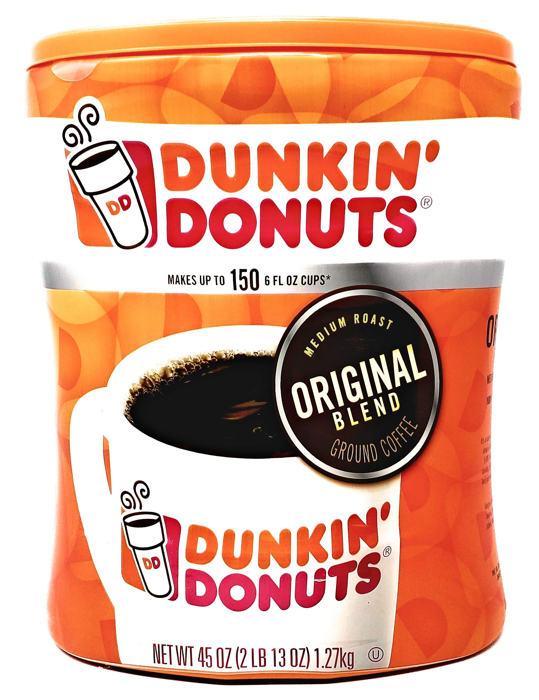 Dunkin Donuts Original Blend Ground Coffee - 90 oz Total - 45 oz Per Canister - Pack of 2 Canisters of Dunkin Donuts Ground Coffee - 100% Arabica
