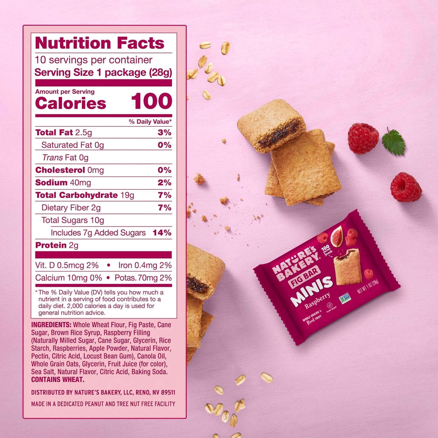 Nature's Bakery Fig Bar Minis, Raspberry, Whole Grain, Vegan Friendly, Kosher, Non-GMO, 10 Ounce (Pack of 6)