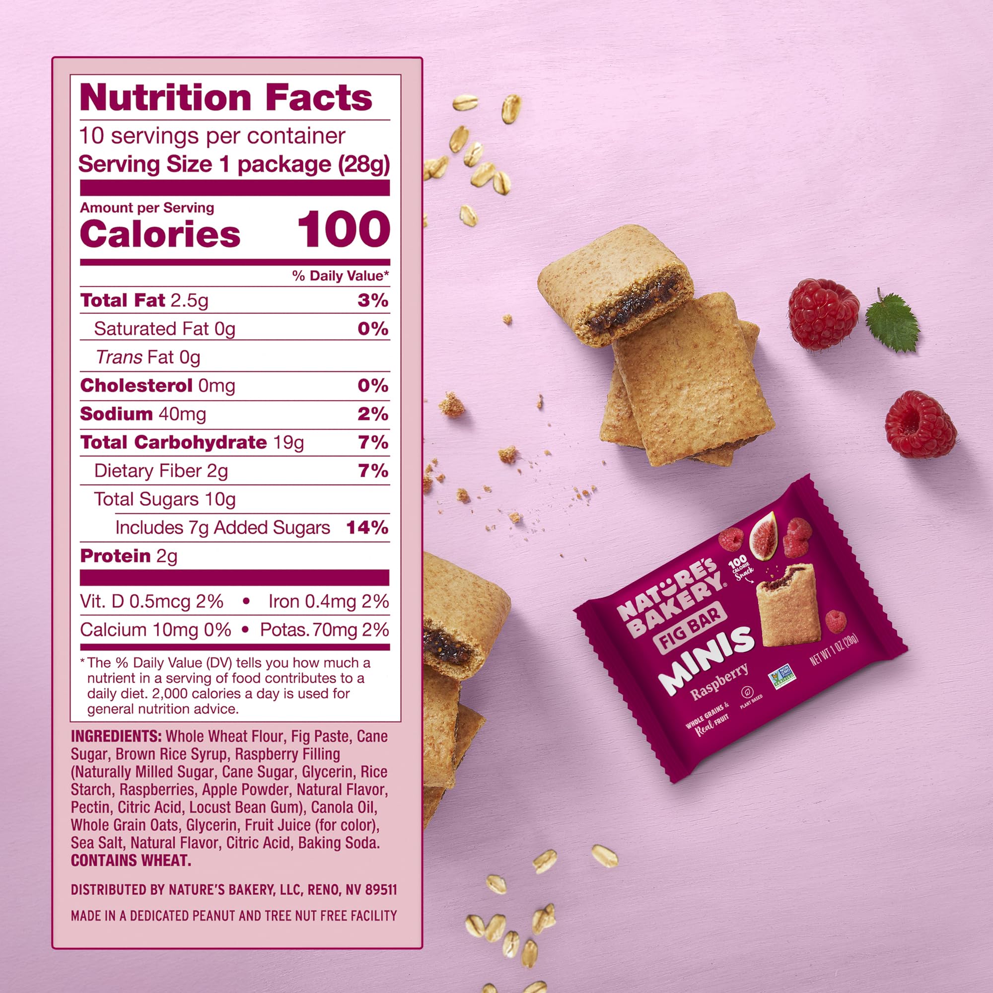 Nature's Bakery Fig Bar Minis, Raspberry, Whole Grain, Vegan Friendly, Kosher, Non-GMO, 10 Ounce (Pack of 6)
