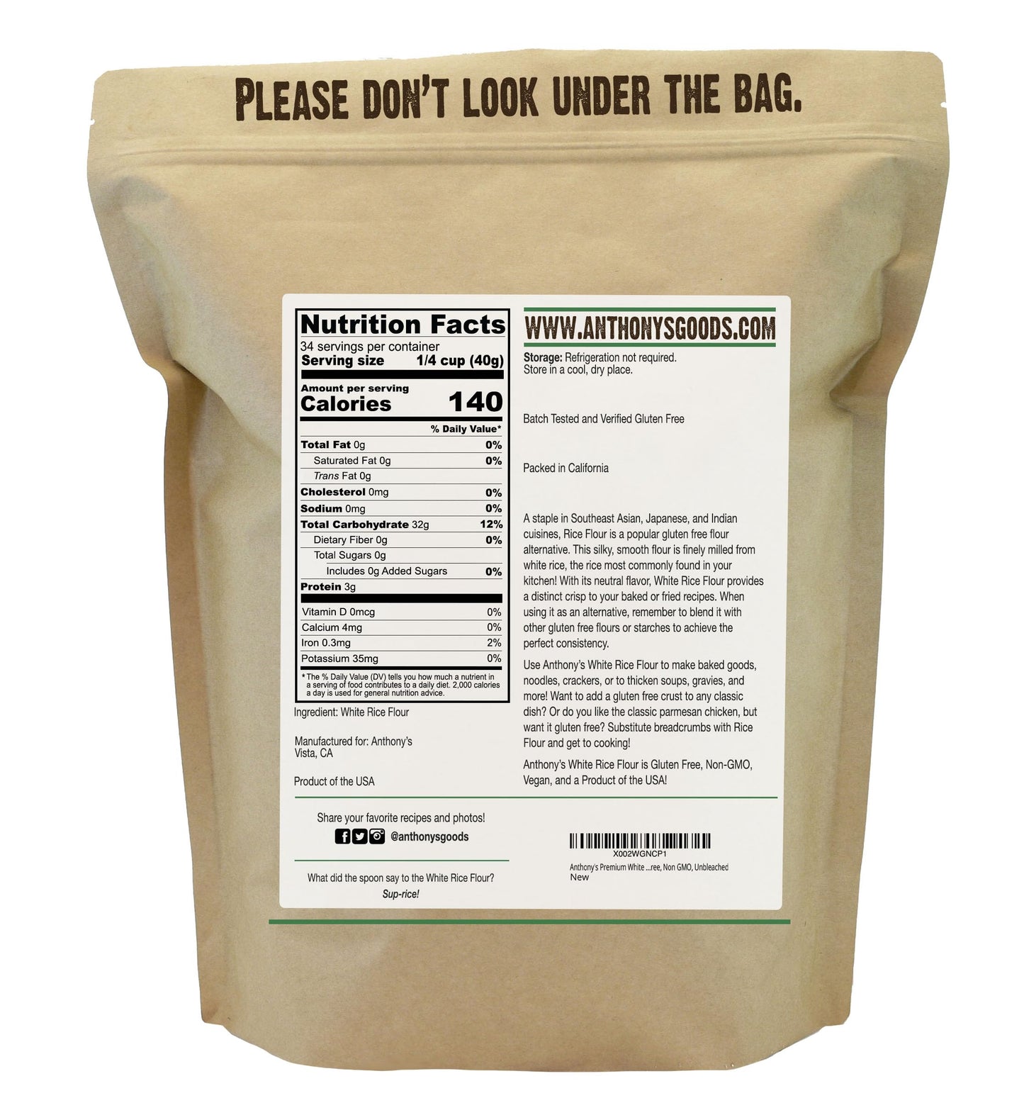 Anthony's Premium White Rice Flour, 3 lb, Gluten Free, Non GMO