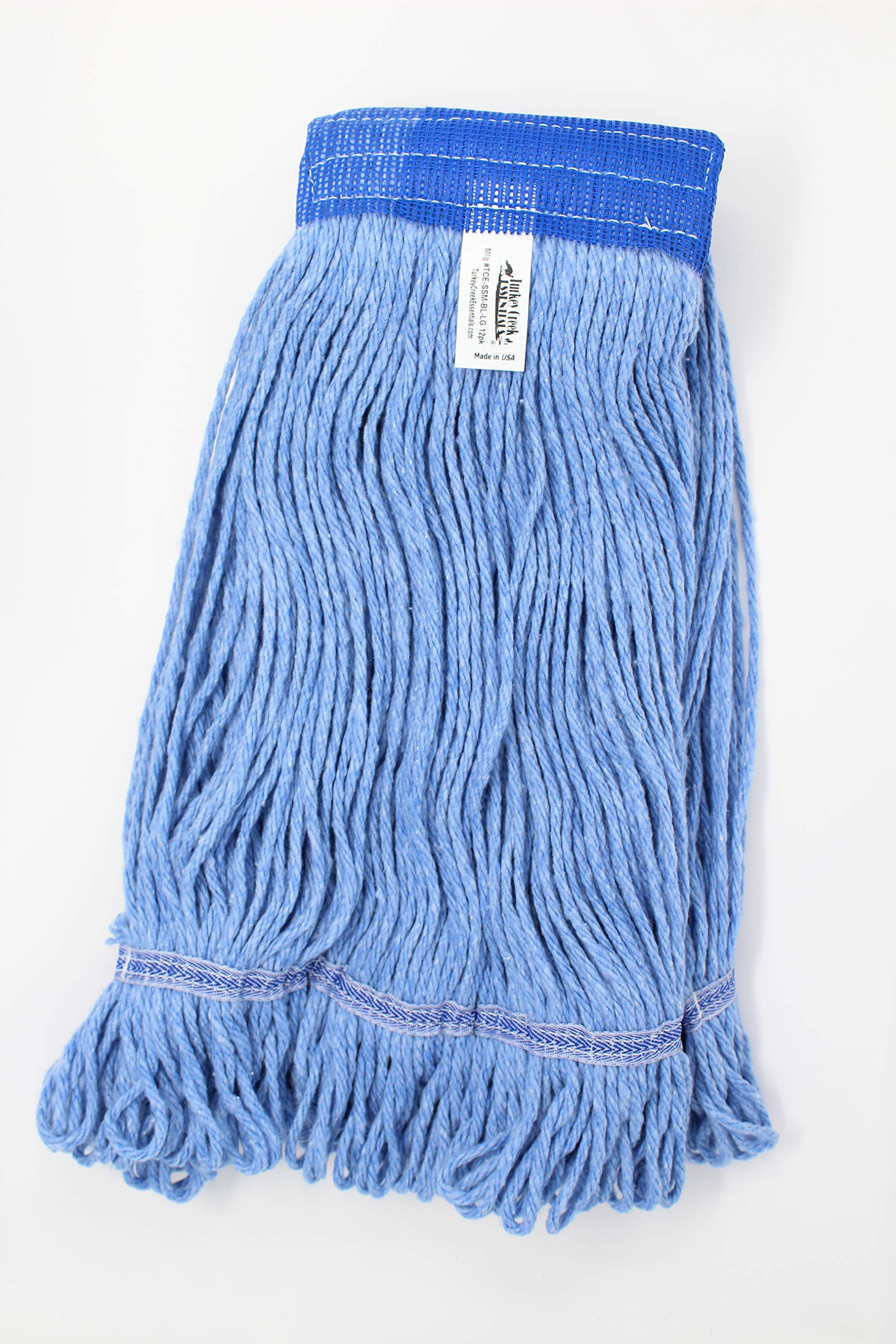 Turkey Creek Essentials Mop Heads Commercial Grade USA Made Looped End Heavy Duty Large Mop Head of Blue 4-Ply Synthetic Yarn Industrial Wet Mop Head