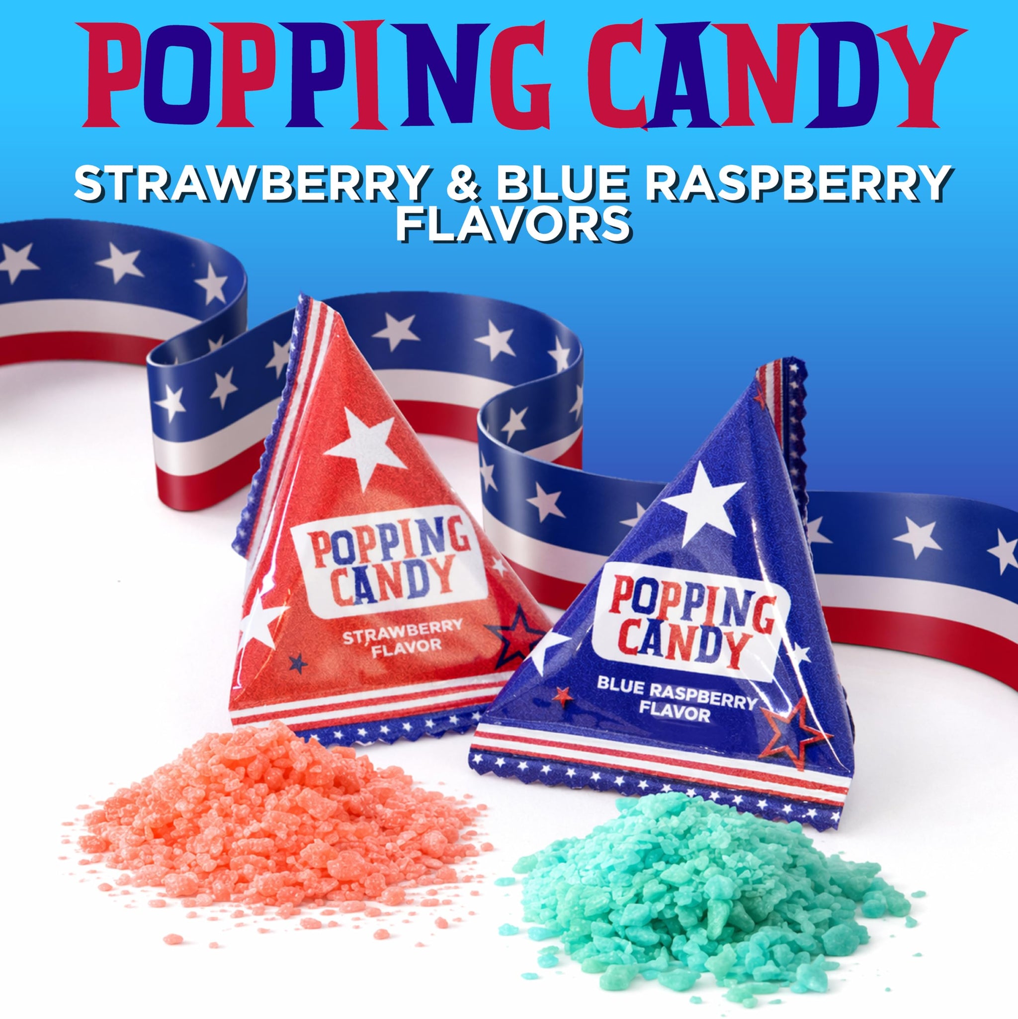 Patriotic Candy - 40 Count Pack - Popping Rocks Pouches - 4th of July Candy - Strawberry and Blue Raspberry Flavors - Individually Wrapped Party