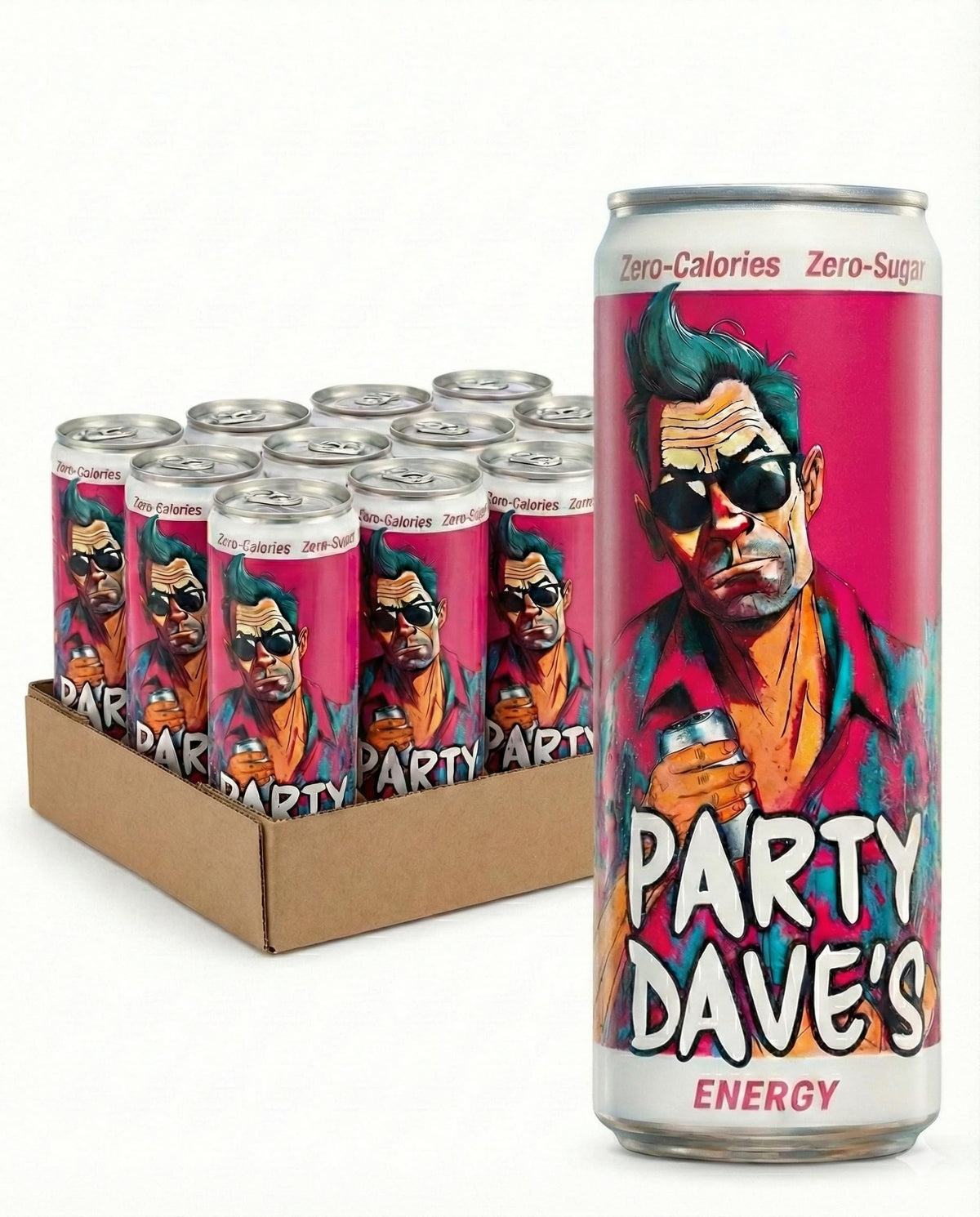 Party Dave's Zero Sugar Energy Drink, 12 Pack -120mg Natural Caffeine & L-Theanine for Focus, B-Vitamins (B6, B12, Biotin), Dye-Free, Original "Tart