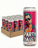 Party Dave's Zero Sugar Energy Drink, 12 Pack -120mg Natural Caffeine & L-Theanine for Focus, B-Vitamins (B6, B12, Biotin), Dye-Free, Original "Tart