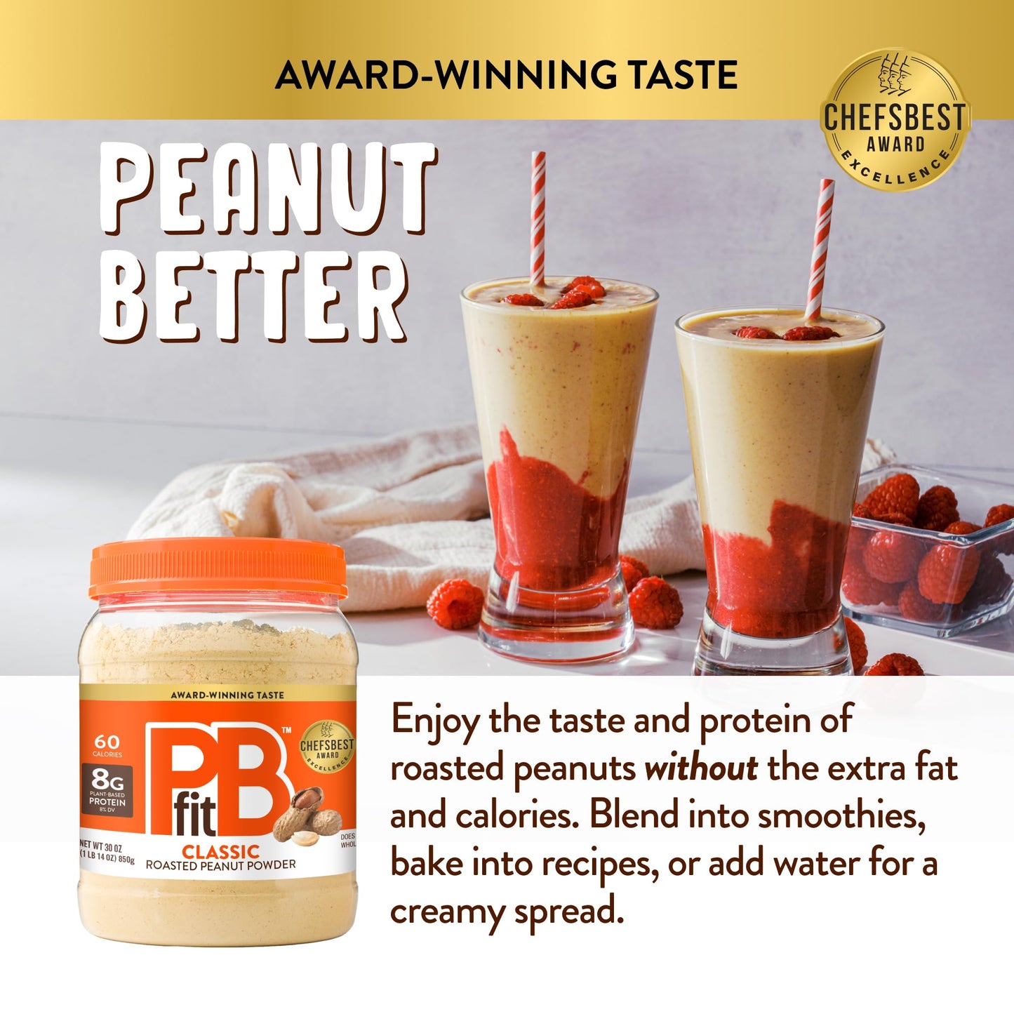 PBfit 30 Ounce Classic Peanut Butter Powder, Powdered Peanut Butter Spread From Real Roasted Peanuts, 8g of Protein 8% DV, Gluten-Free, 60 calories
