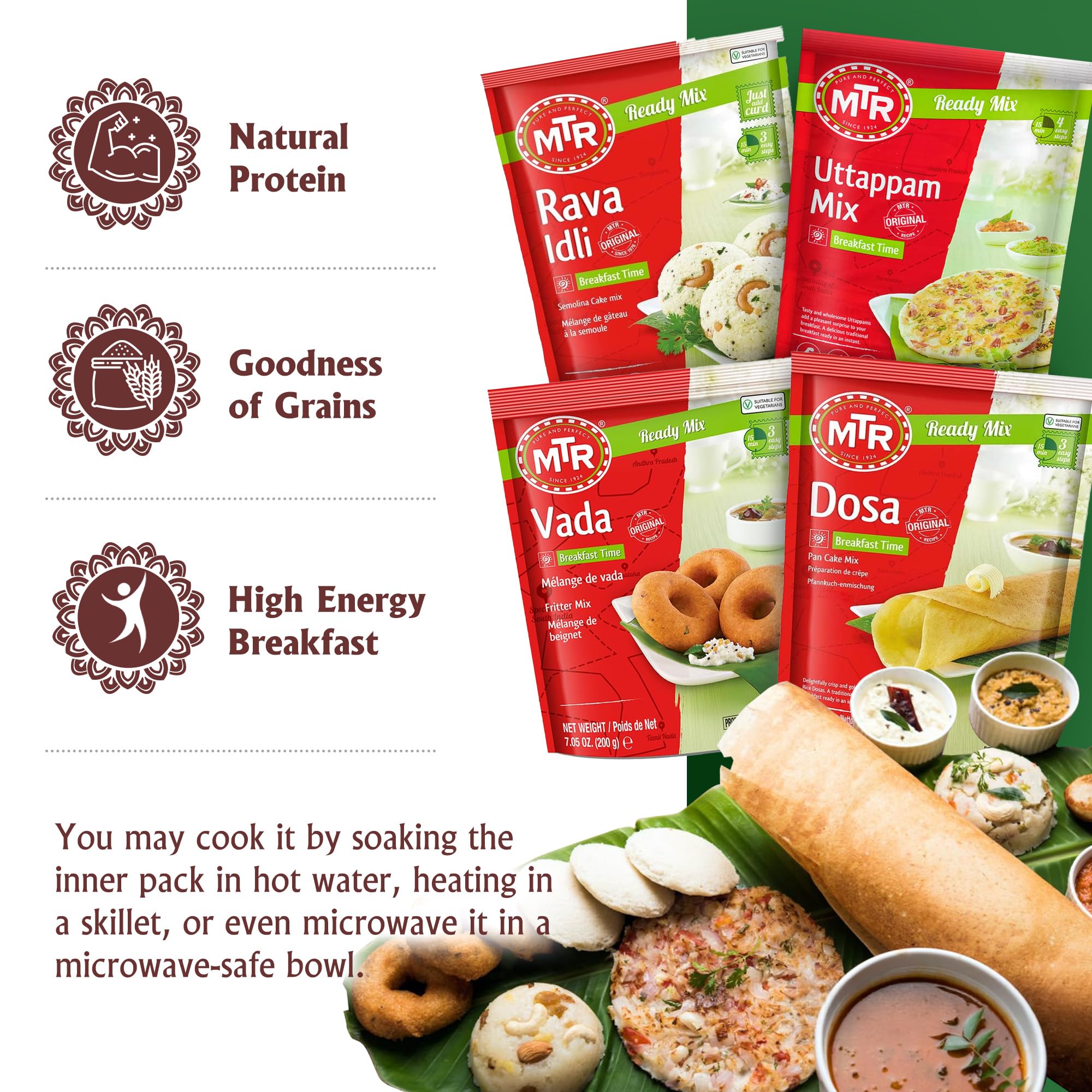MTR Instant Authentic Indian Mixes - Ready-to-Cook Assorted Traditional Indian Flavor, Vegetarian Breakfast, Lunch, Dinner & Snack Meal, Quick