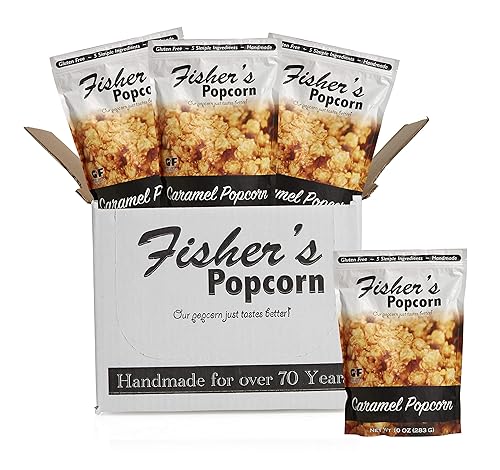 Fisher's Popcorn | Caramel Flavor | 10oz Bag | 4-Pack
