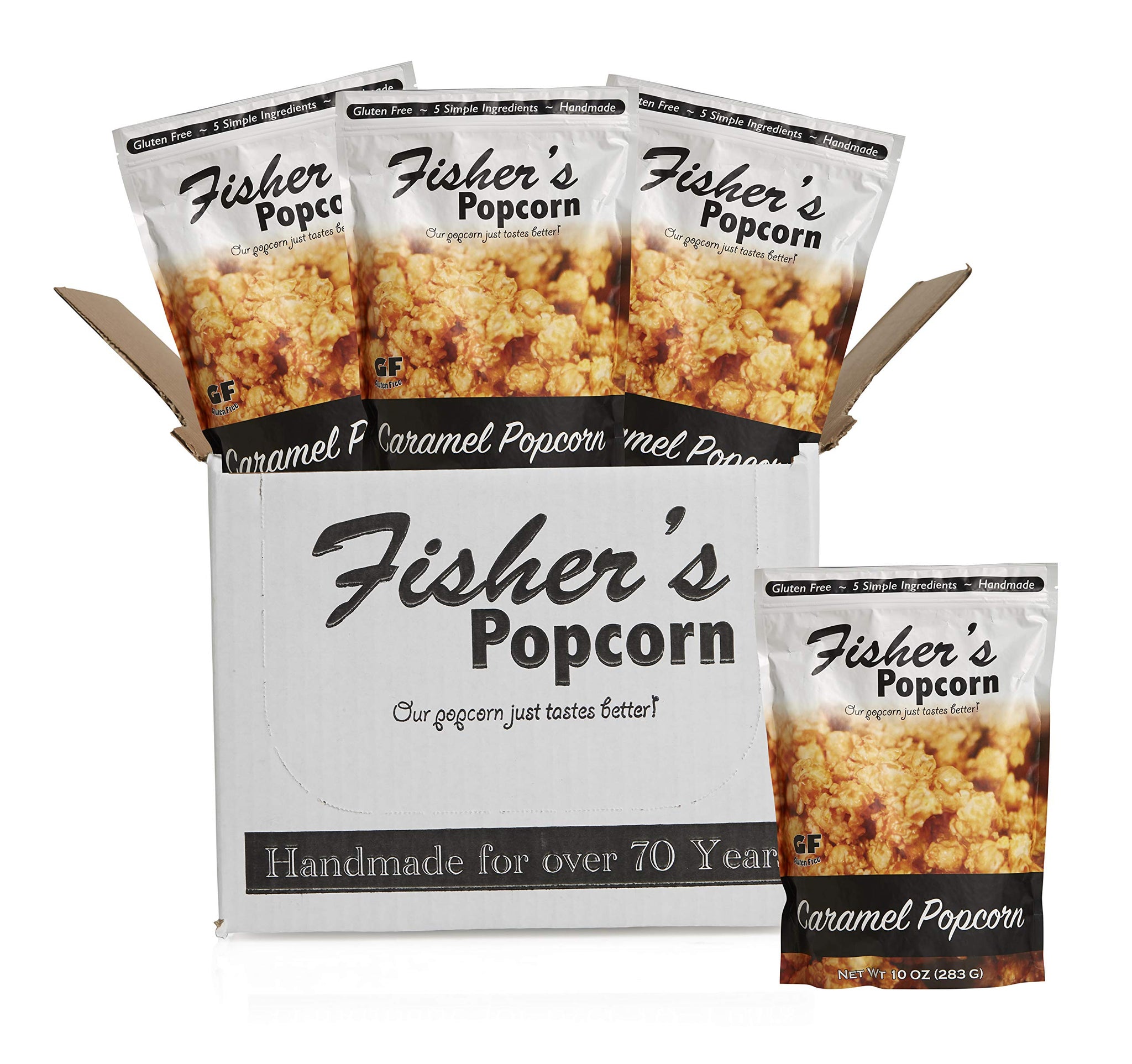 Fisher's Popcorn | Caramel Flavor | 10oz Bag | 4-Pack