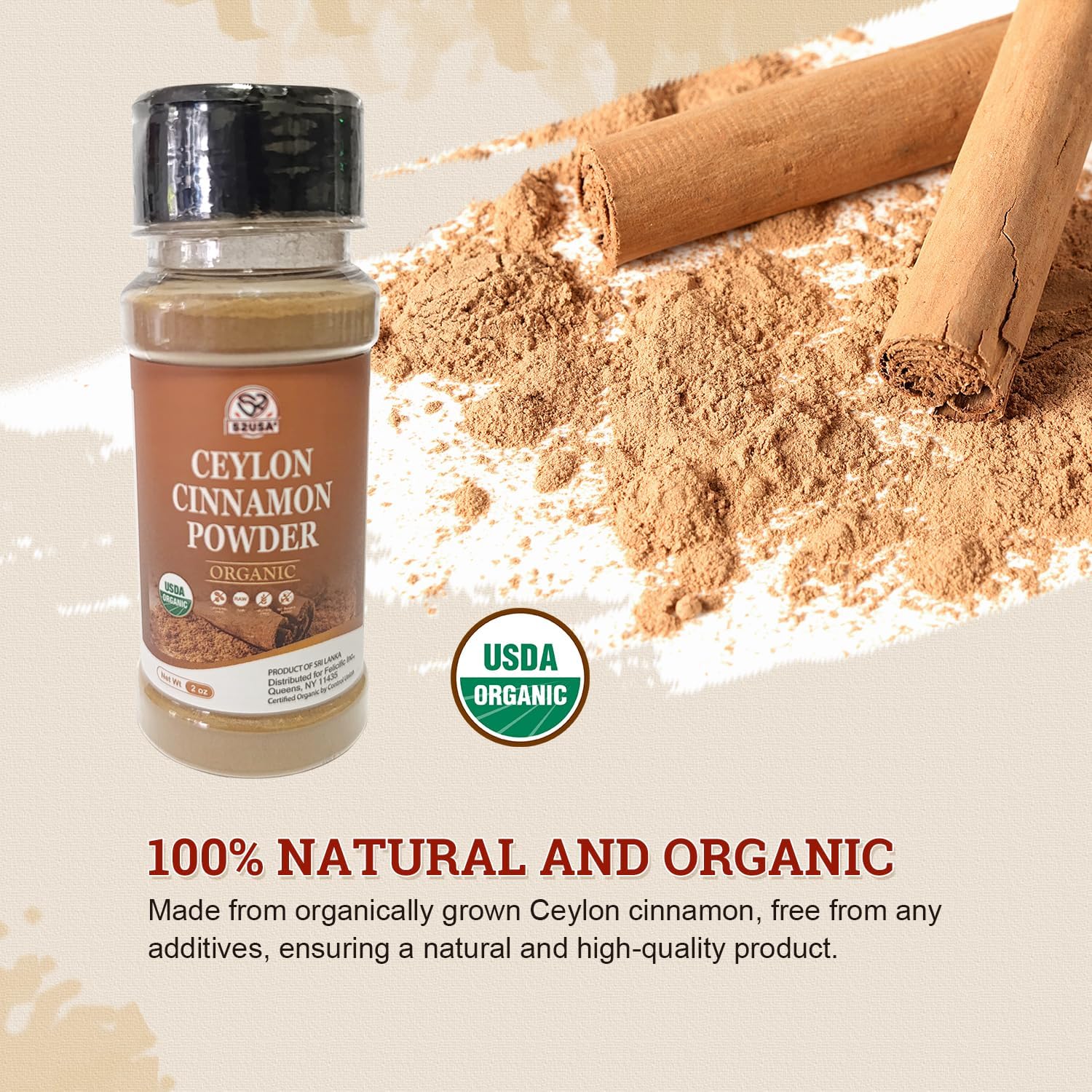 52USA Organic Ceylon Cinnamon Powder, 2 Ounce (Pack of 3), True Cinnamon Farmed in Sri Lanka, Non-GMO, Gluten-Free, Perfect for Baking, Cooking and