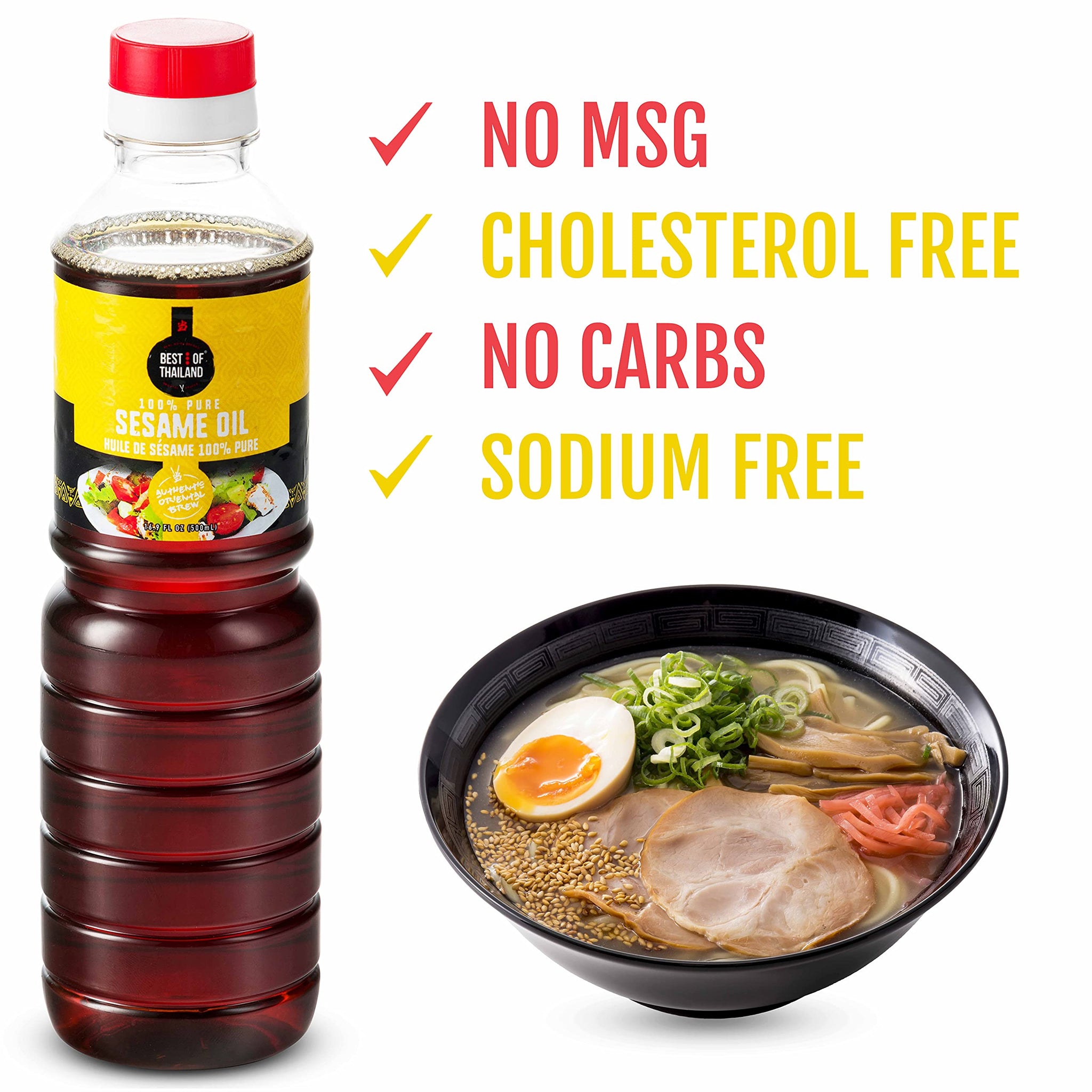 Best of Thailand Sesame Oil | Fat Free, Gluten Free, No MSG, Kosher for Passover Marinade & Dressing for Authentic Asian Cooking, Pickling, Sushi Rice
