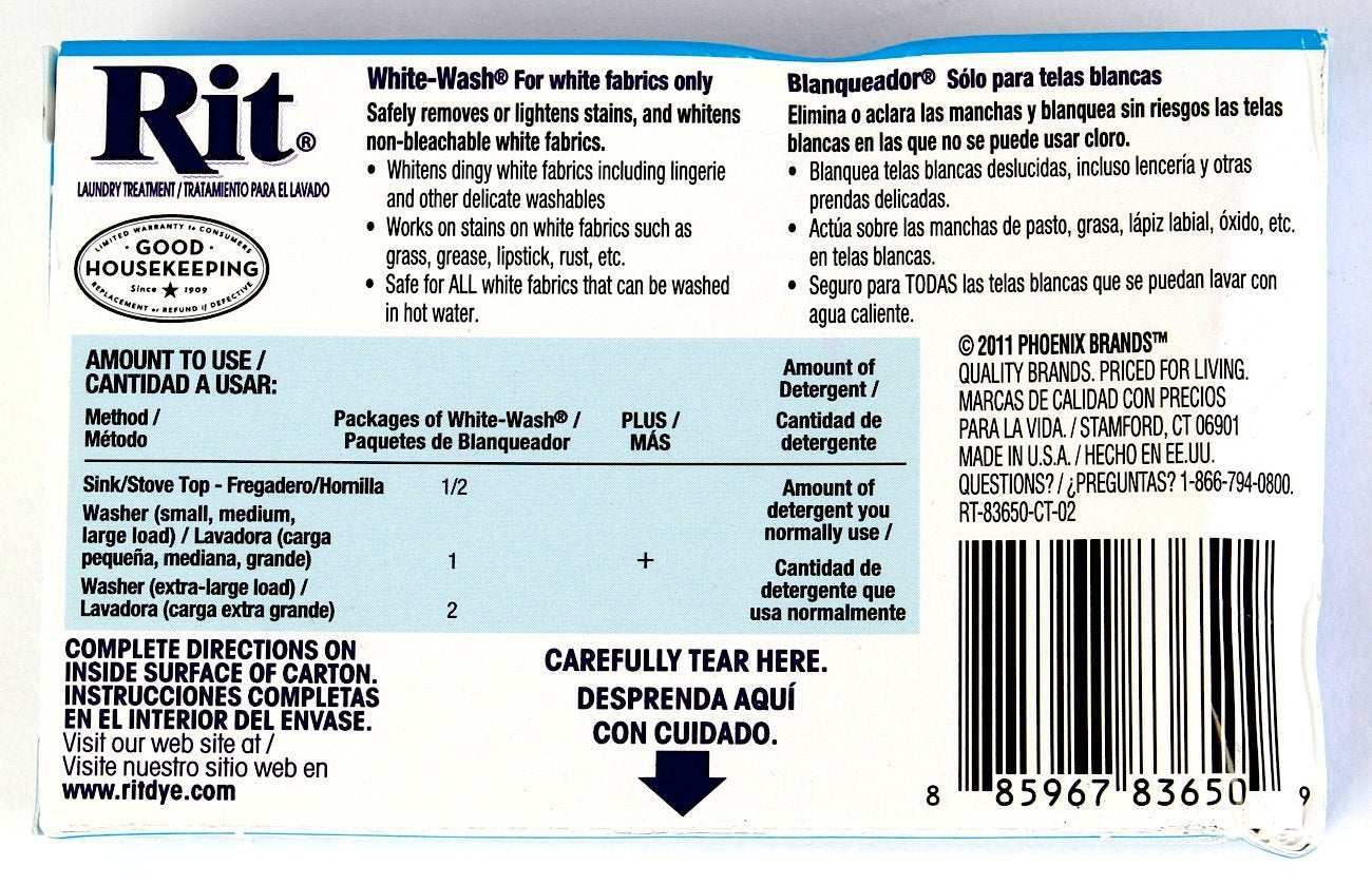 Rit Dye Laundry Treatment White-wash Stain Remover and Whitener Powder, 1-7/8 oz, White, 3-Pack