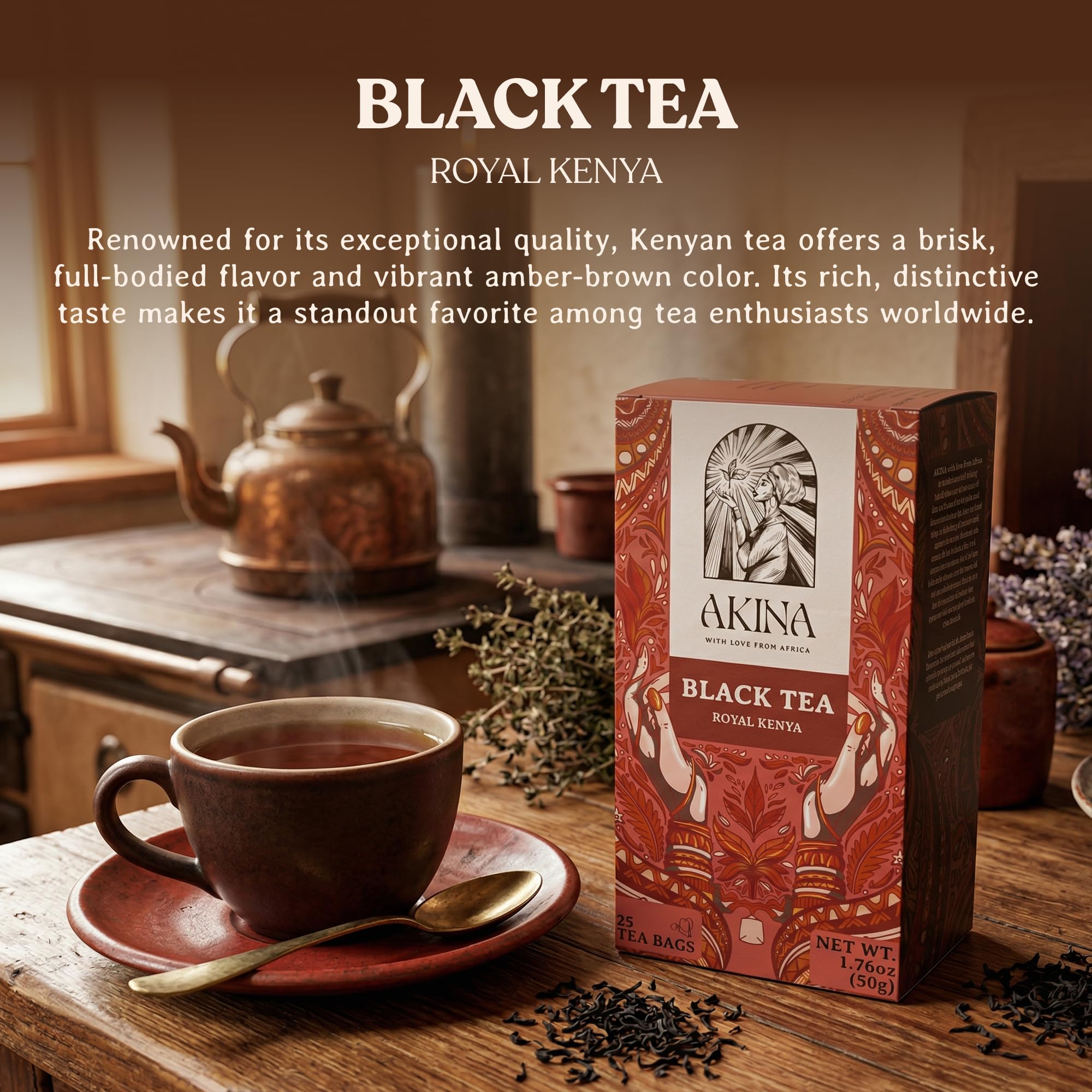AKINA - Royal Kenya Flavored Black Tea Bags, Individually Wrapped, Magic Fruity Range Classics, String and Tag Kenyan Tea, Rich and Earthy Notes
