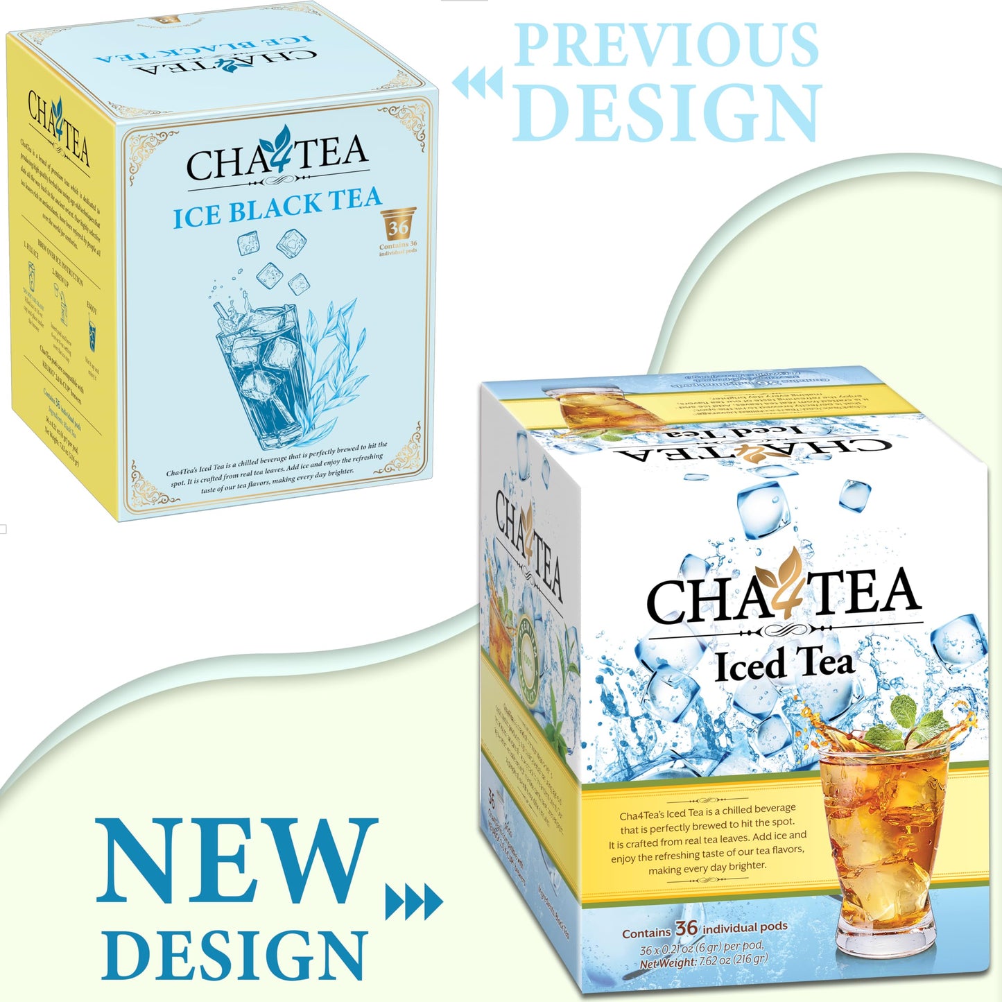 Cha4Tea 36-Count Premium Ice Black Tea K-Cups, Unsweetened Brew Over Ice Tea Pods Compatible with Keurig 2.0, Bold & Full-Bodied Single Serve Tea