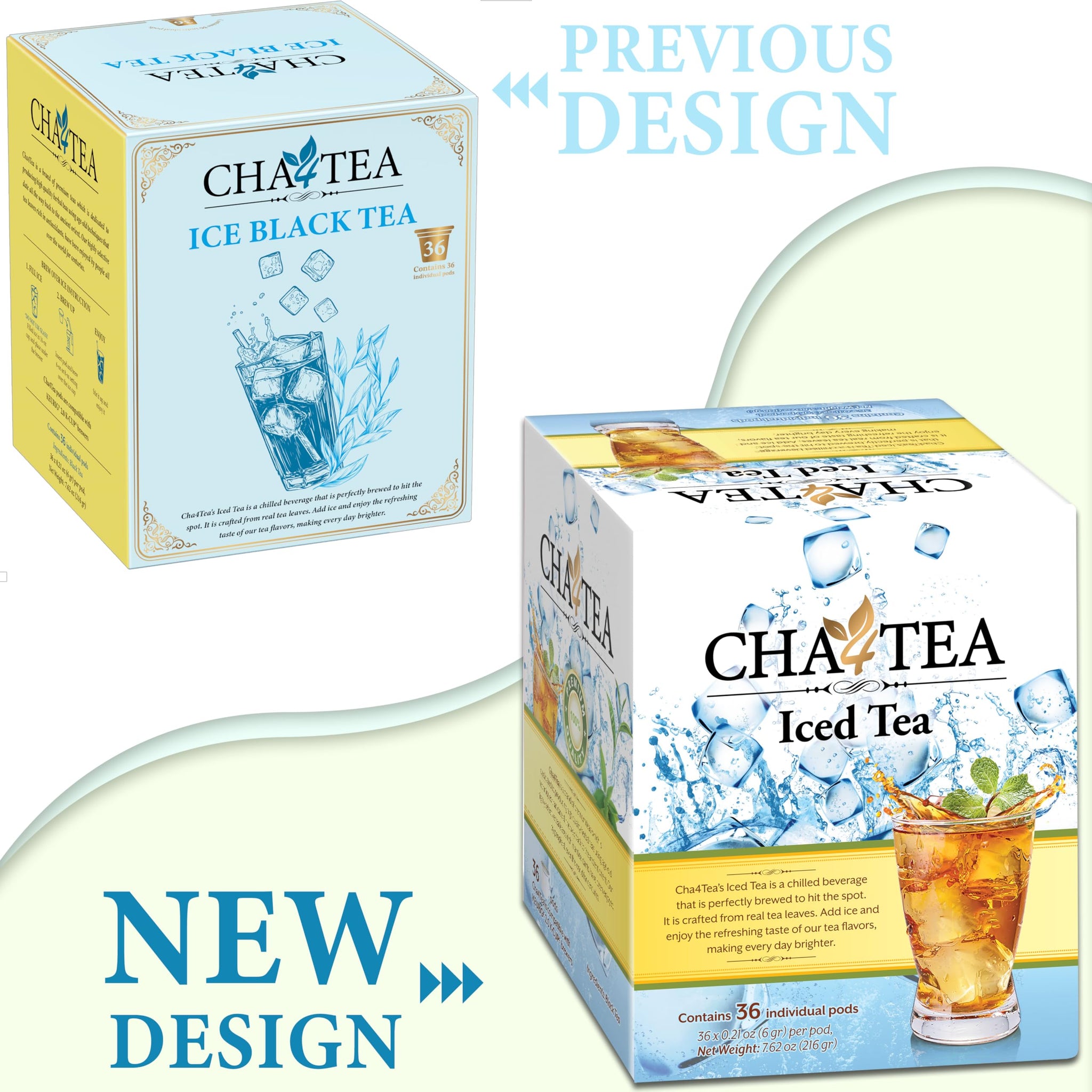 Cha4Tea 36-Count Premium Ice Black Tea K-Cups, Unsweetened Brew Over Ice Tea Pods Compatible with Keurig 2.0, Bold & Full-Bodied Single Serve Tea