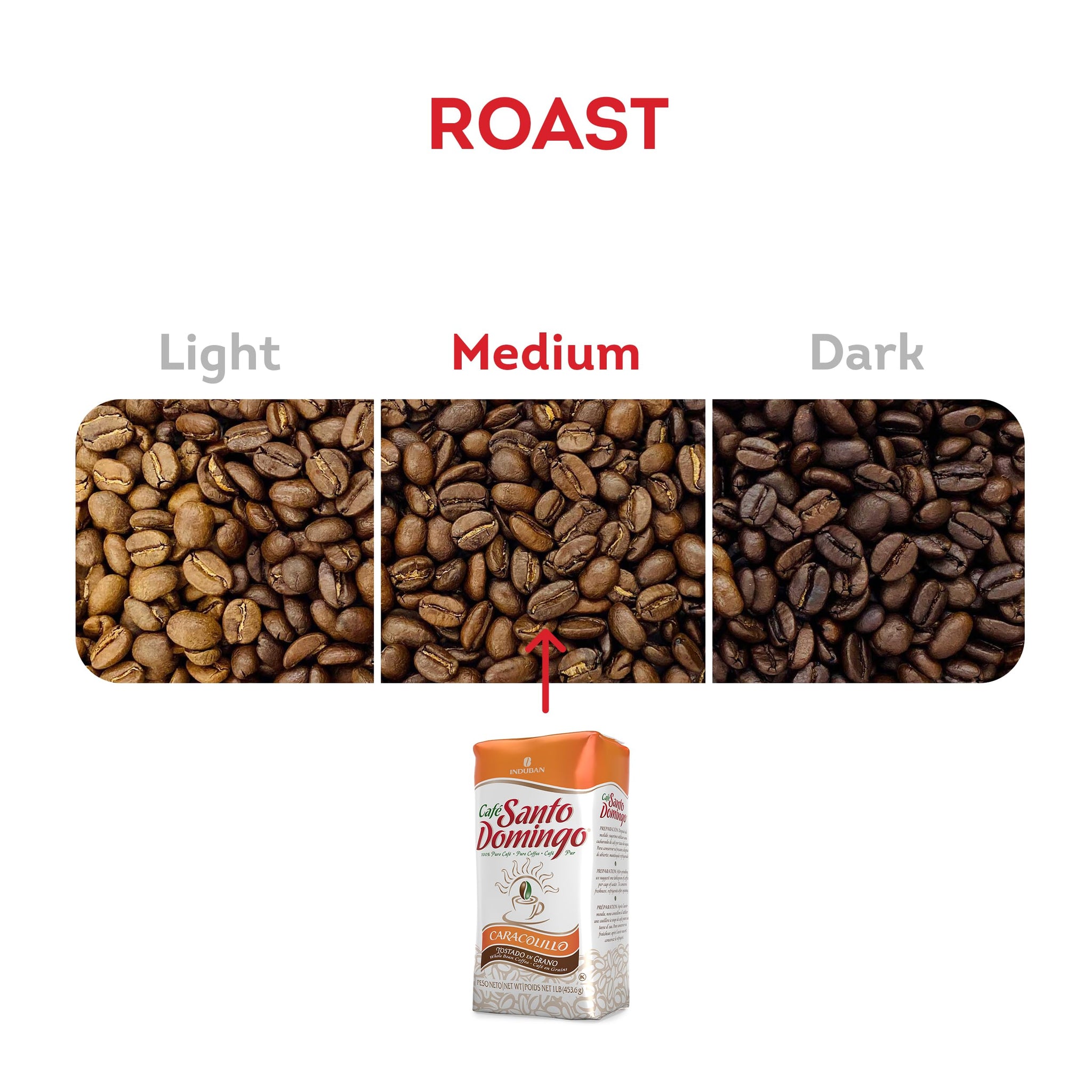 Café Santo Domingo Caracolillo, 16 oz Bag, Whole Bean Peaberry Coffee - Product from the Dominican Republic (Pack of 4)