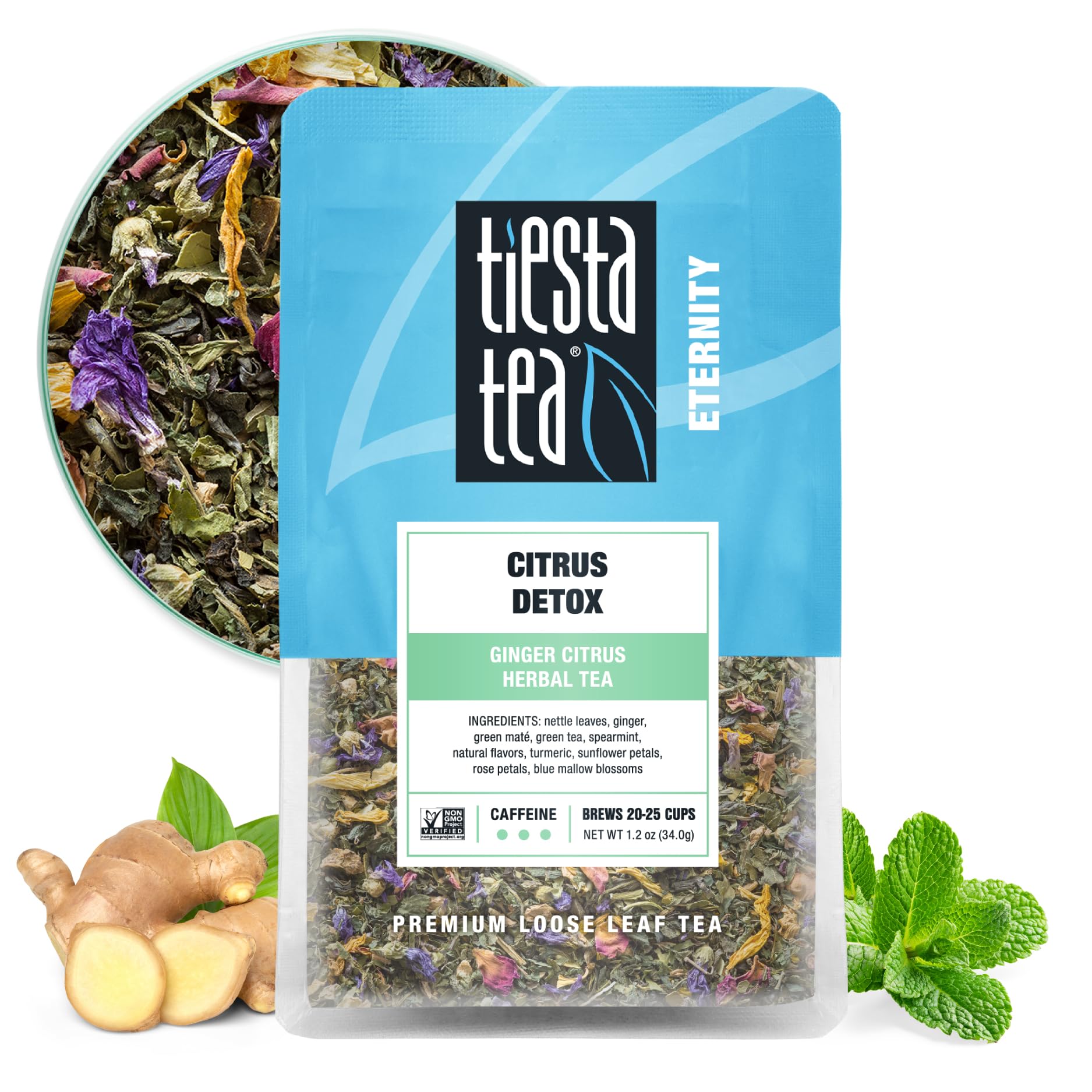 Tiesta Tea - Ginger Citrus Herbal Loose Leaf Tea, Lemon Ginger Tea with Mint and Chamomile, Caffeine-Free, Brew Hot or Iced, Makes Up to 25 Cups