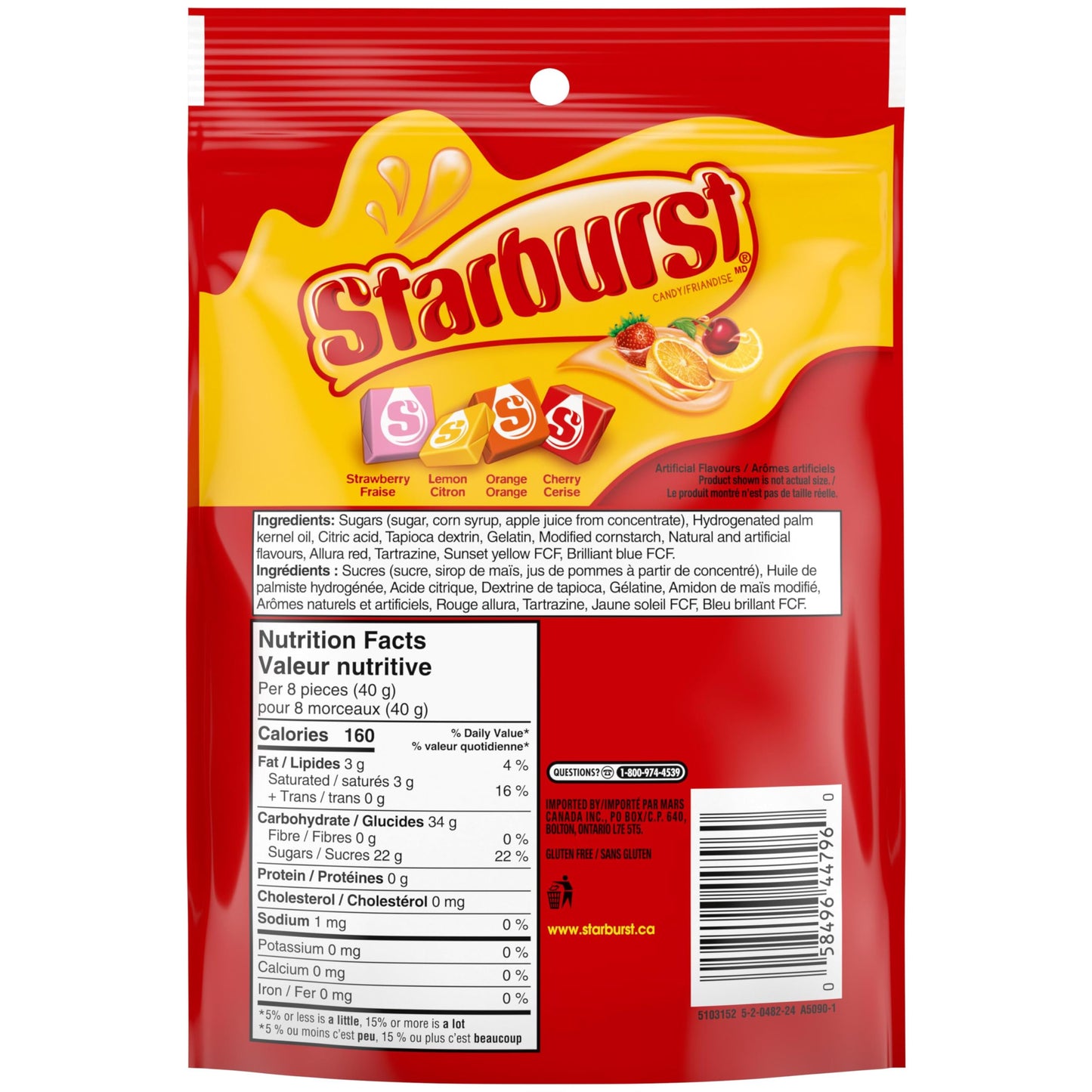 Starburst Original Fruit Chews Candy, Stand Up Pouch, 320g/11.3oz, (Imported from Canada)