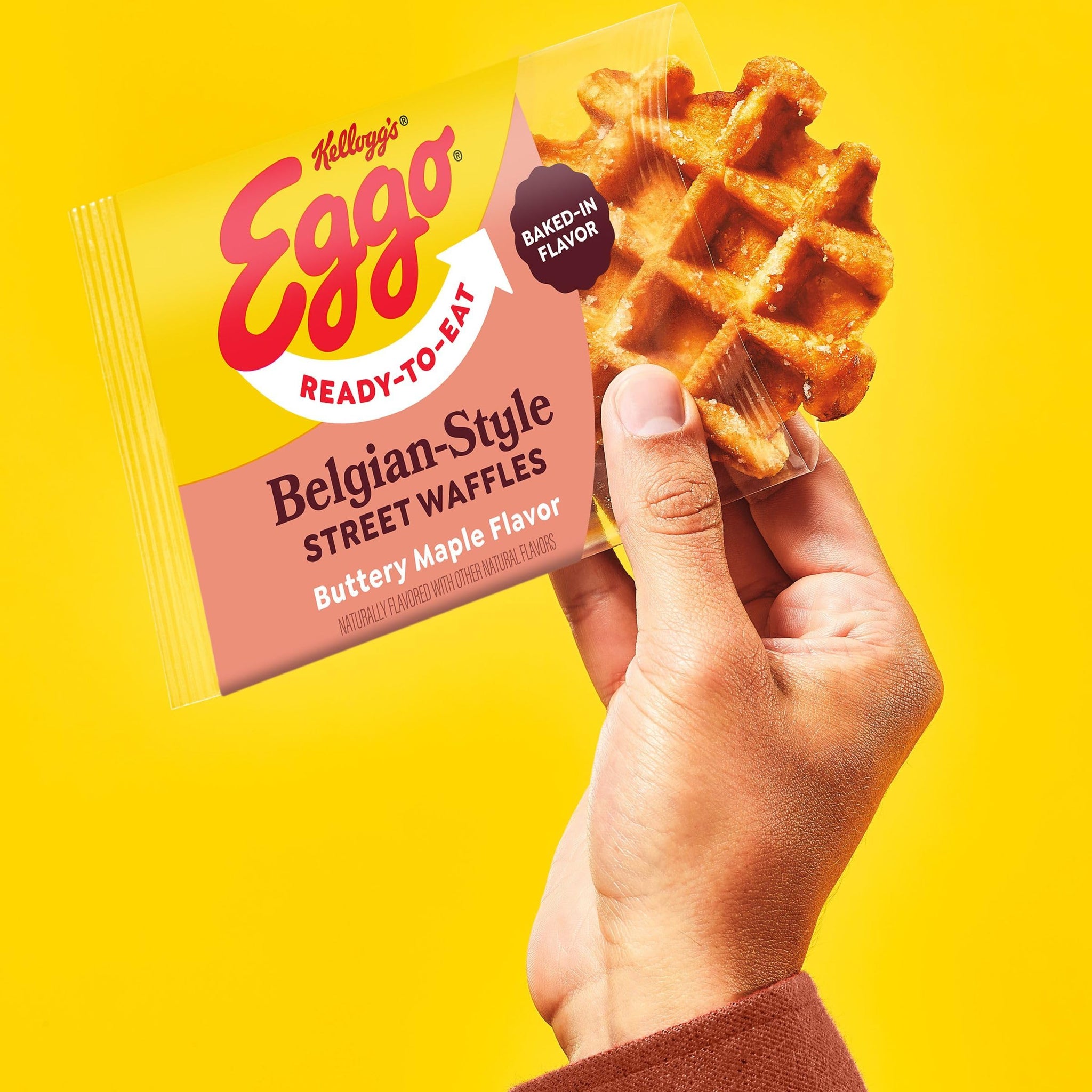 Eggo Frozen Belgian-Style Street Waffles, Frozen Breakfast, Breakfast Food, Buttery Maple Flavor, 7.76oz Box (4 Waffles)