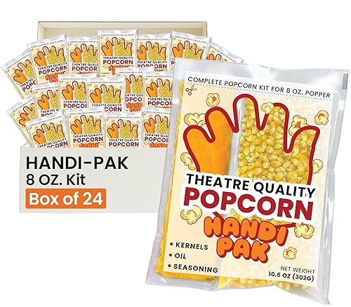 Handi-Pak Gourmet Popcorn Kit, 24 Pre-Portioned Packs for 8 oz Poppers, Popcorn Machine, Movie Theater Style, Butter Coconut Oil, Packet with Kernels