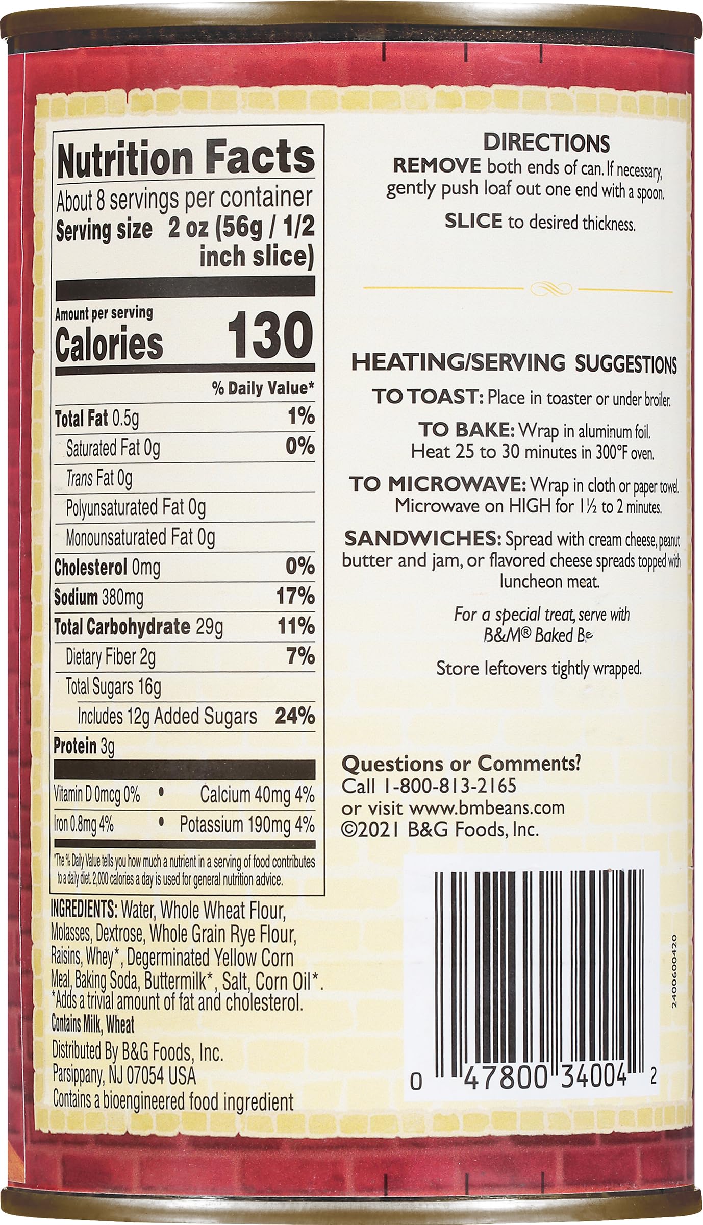 B&M Brown Bread, Raisin, 16 Ounce