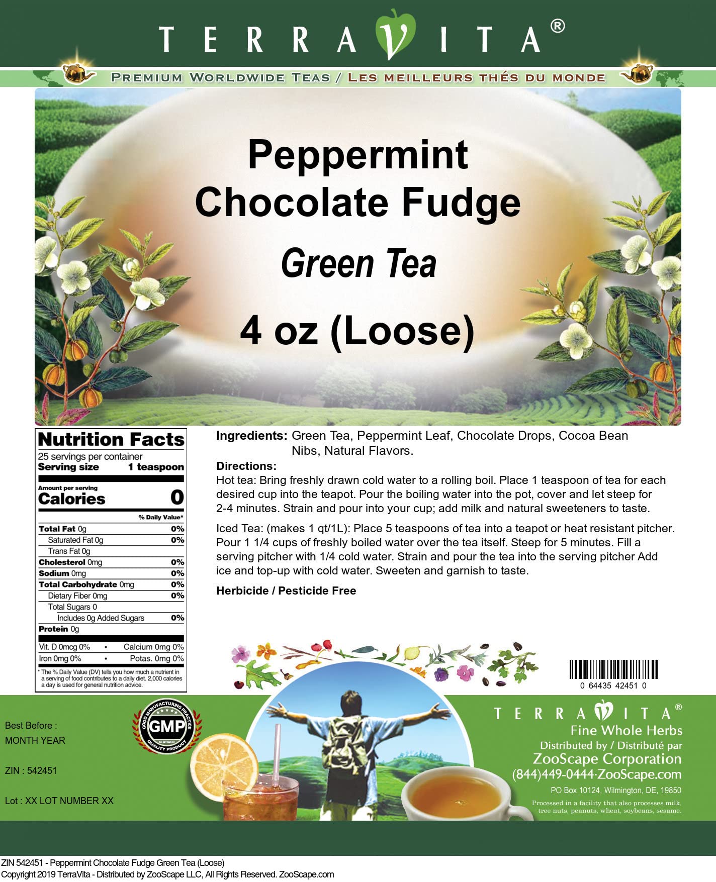 Peppermint Chocolate Fudge Green Tea (Loose) (4 oz, ZIN: 542451)