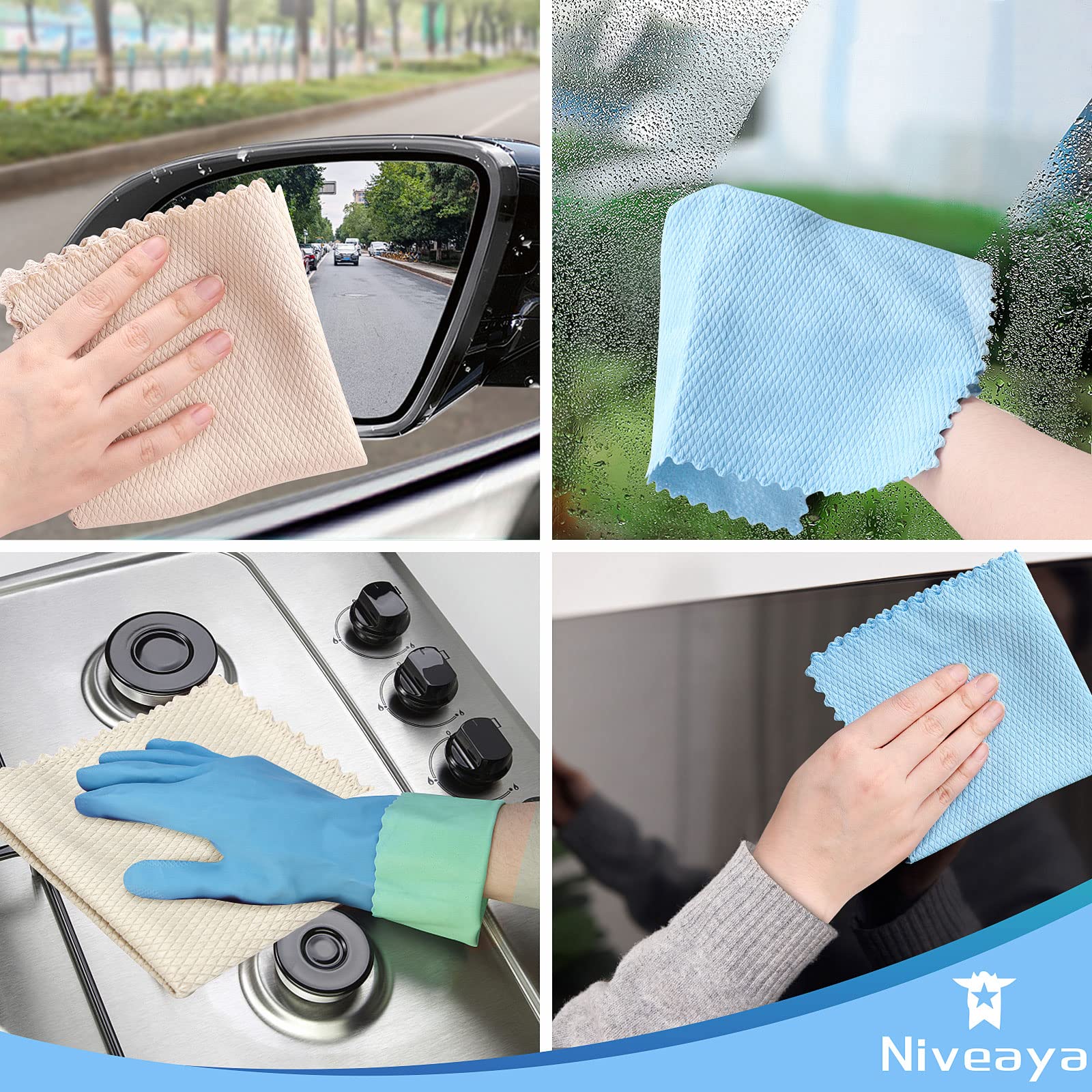Niveaya Nano Streak Free Miracle Cleaning Cloths - 12 Pack, Reusable Nanoscale Fish Scale Cleaning Cloth, Lint Free Cleaning Cloth for Glass, Dishes