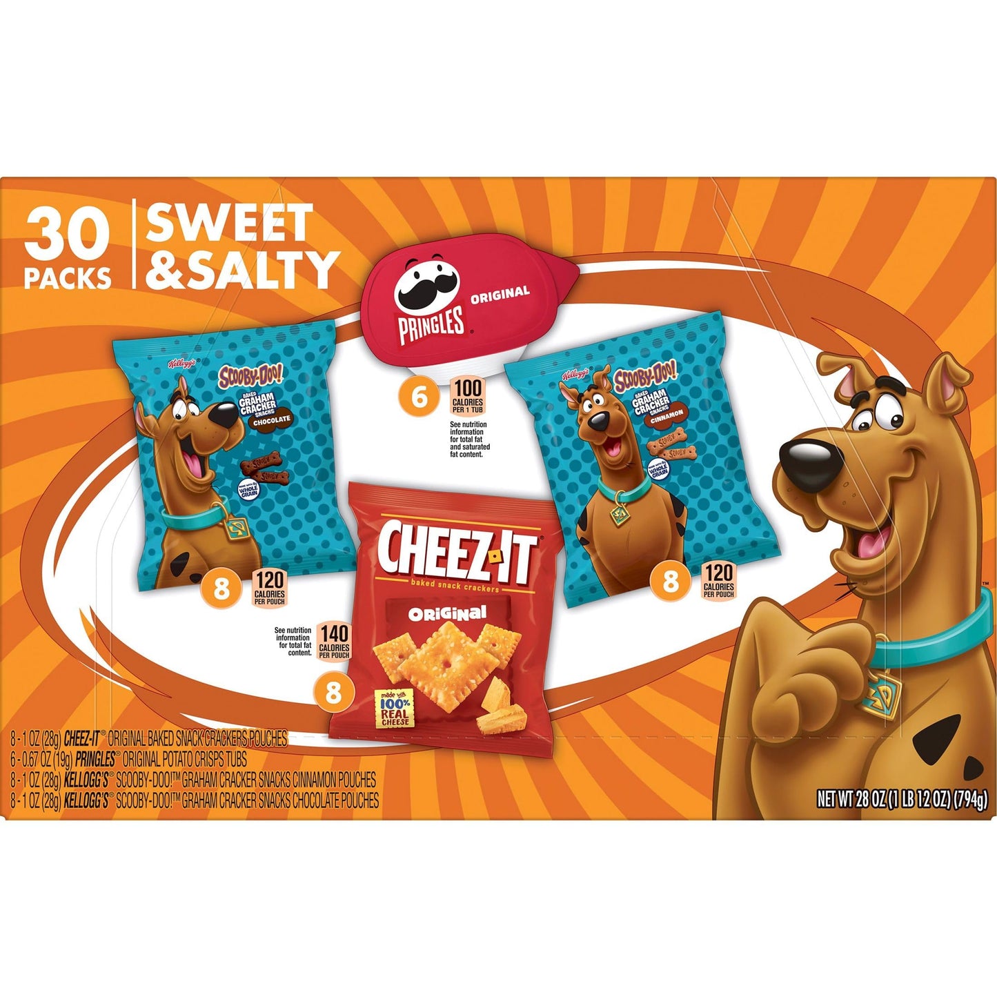 Cheez-It, Pringles & Scooby-Doo Sweet and Salty Snacks Variety Pack, 28oz Box (30 Count)