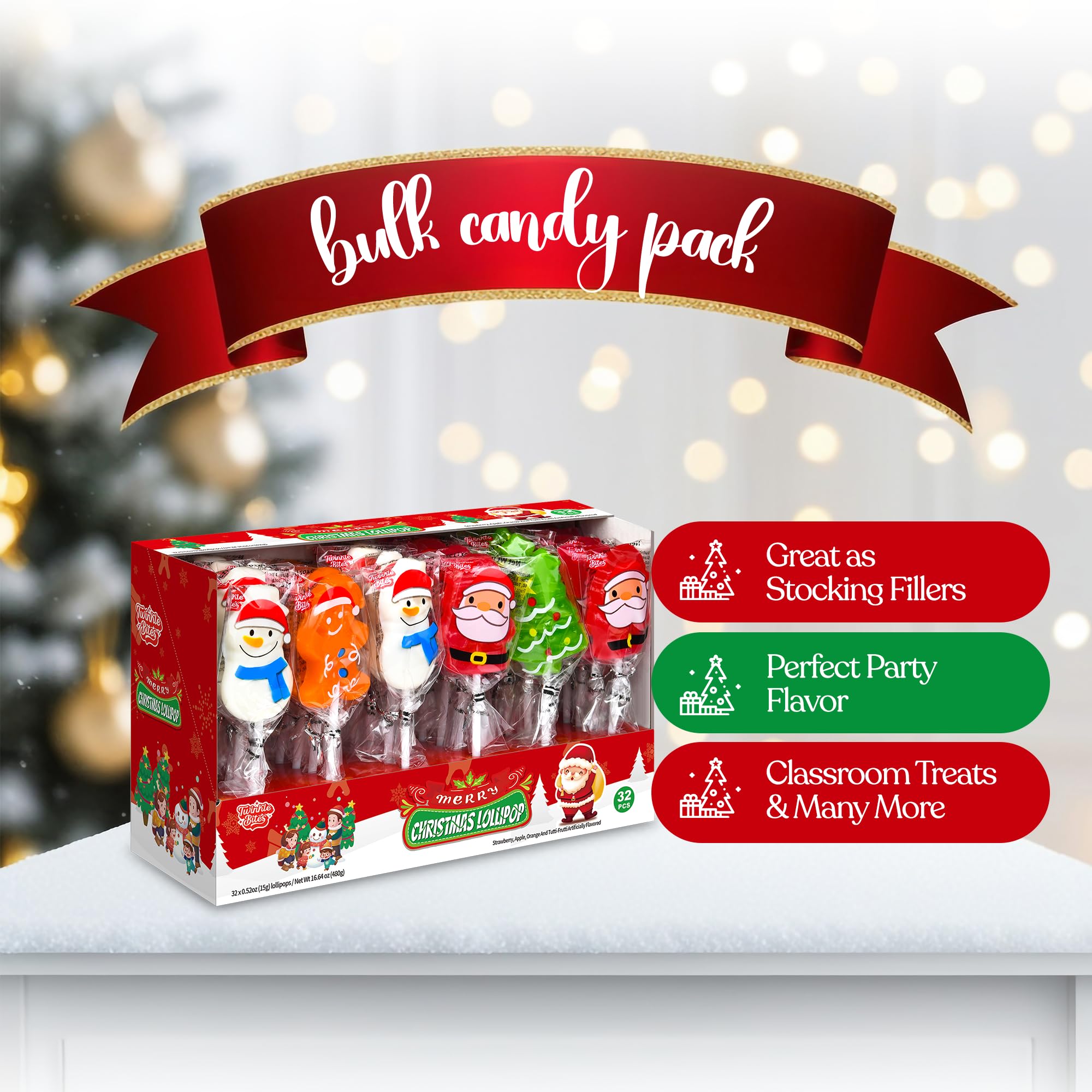 40 Pack Christmas Lollipops - Individually Wrapped Holiday Themed Lollipops - Santa, Tree Snowman, Gingerbread, Designs & Delicious Flavor -Bulk