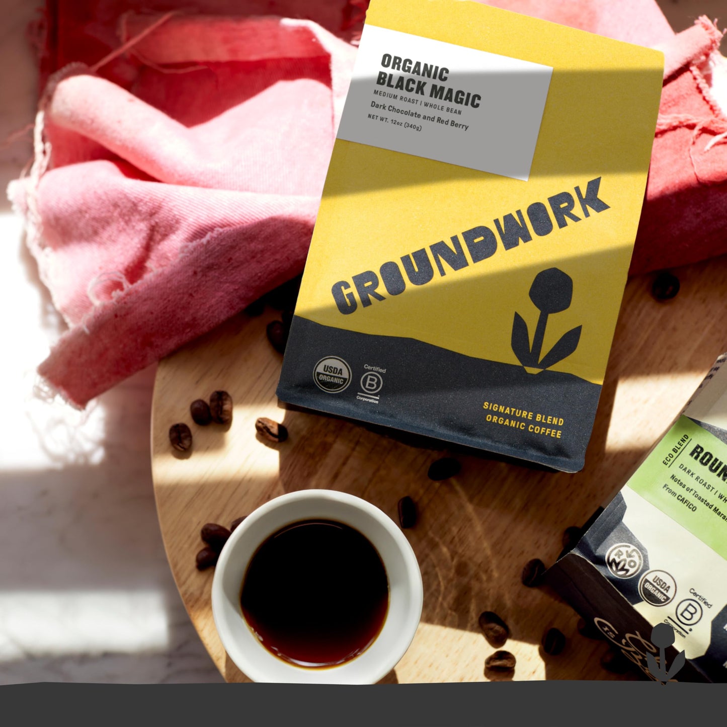 Groundwork USDA Organic Whole Bean Coffee, Black Magic Espresso, 12 oz Bag
