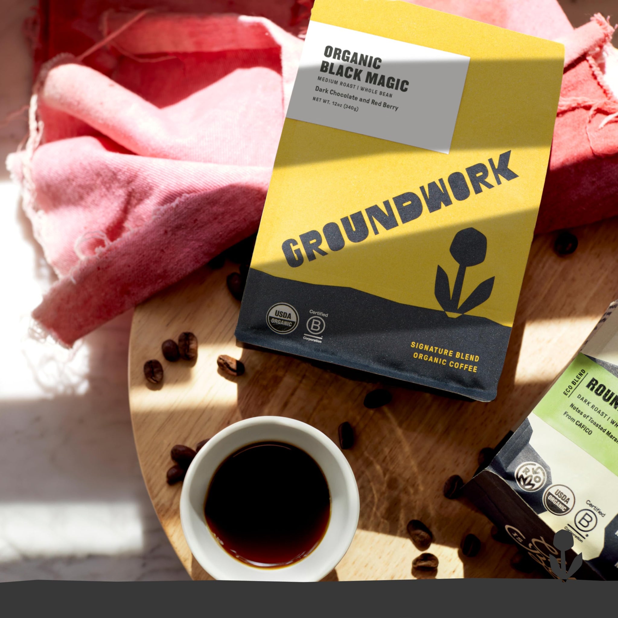 Groundwork USDA Organic Whole Bean Coffee, Black Magic Espresso, 12 oz Bag