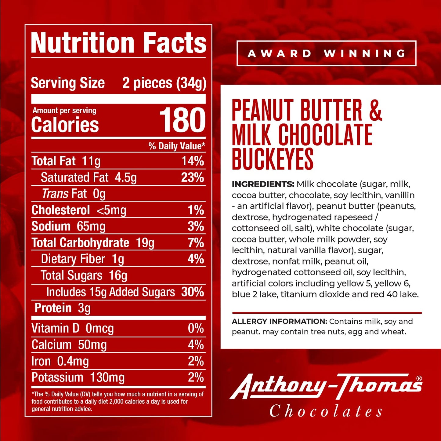 Anthony Thomas, Great Tasting Peanut Butter & Milk Chocolate Buckeyes in Regular Box, Deliciously Delightful Snacks (24 Count)