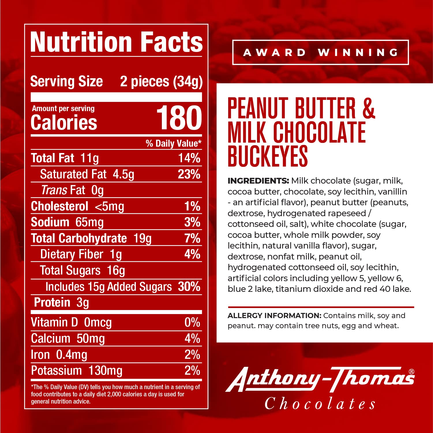 Anthony Thomas, Great Tasting Peanut Butter & Milk Chocolate Buckeyes in Regular Box, Deliciously Delightful Snacks (24 Count)