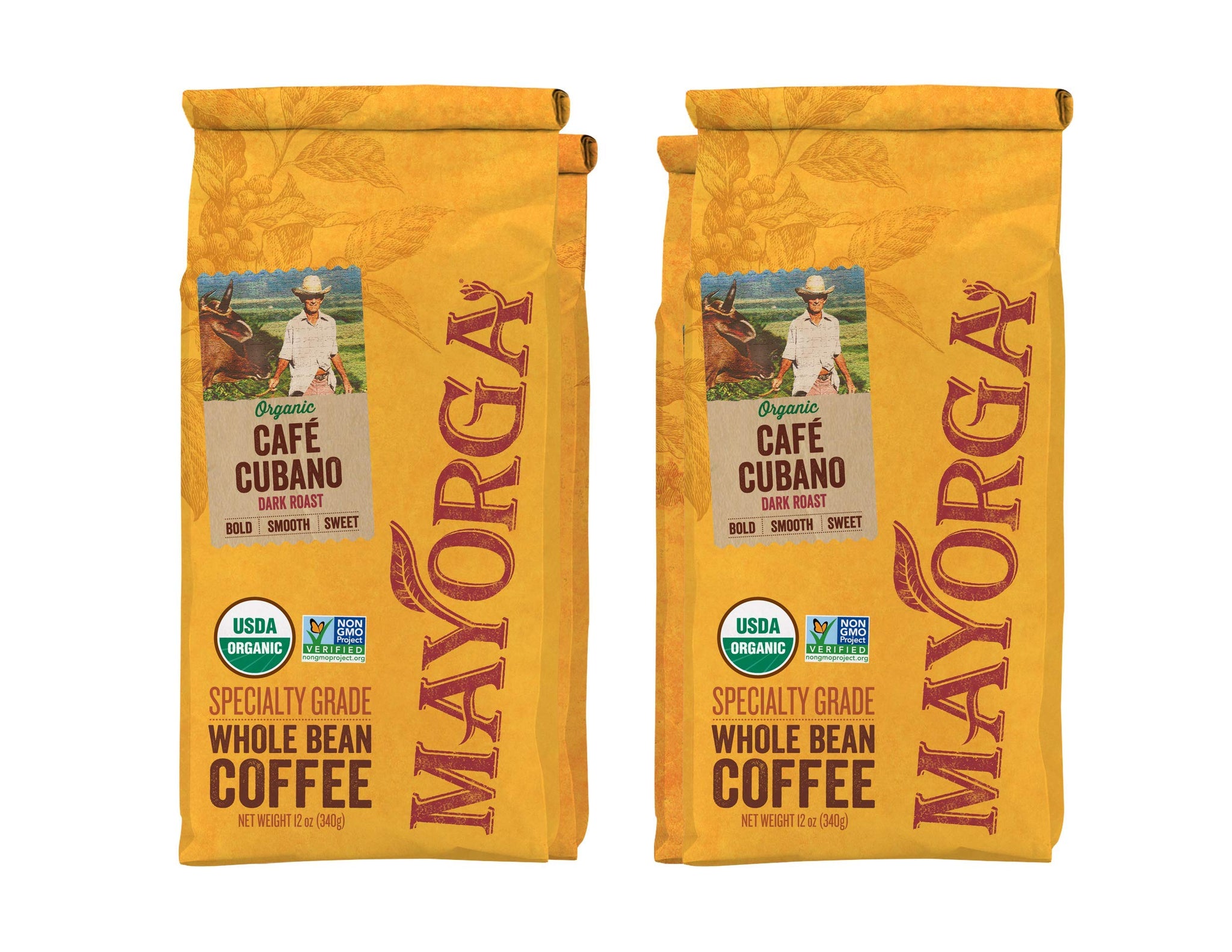 Café Cubano, 12 oz (Case of 6), Mayorga Organics, Whole Bean Coffee, Dark Roast, 100% USDA Organic Certified
