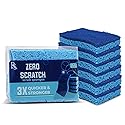 RSLIFE Blue Scrub Sponges Pack of 6 - Dual-Sided Kitchen Sponges for Cleaning - Non Scratch for Dishes, Bathroom, Surfaces - Durable Dishwashing