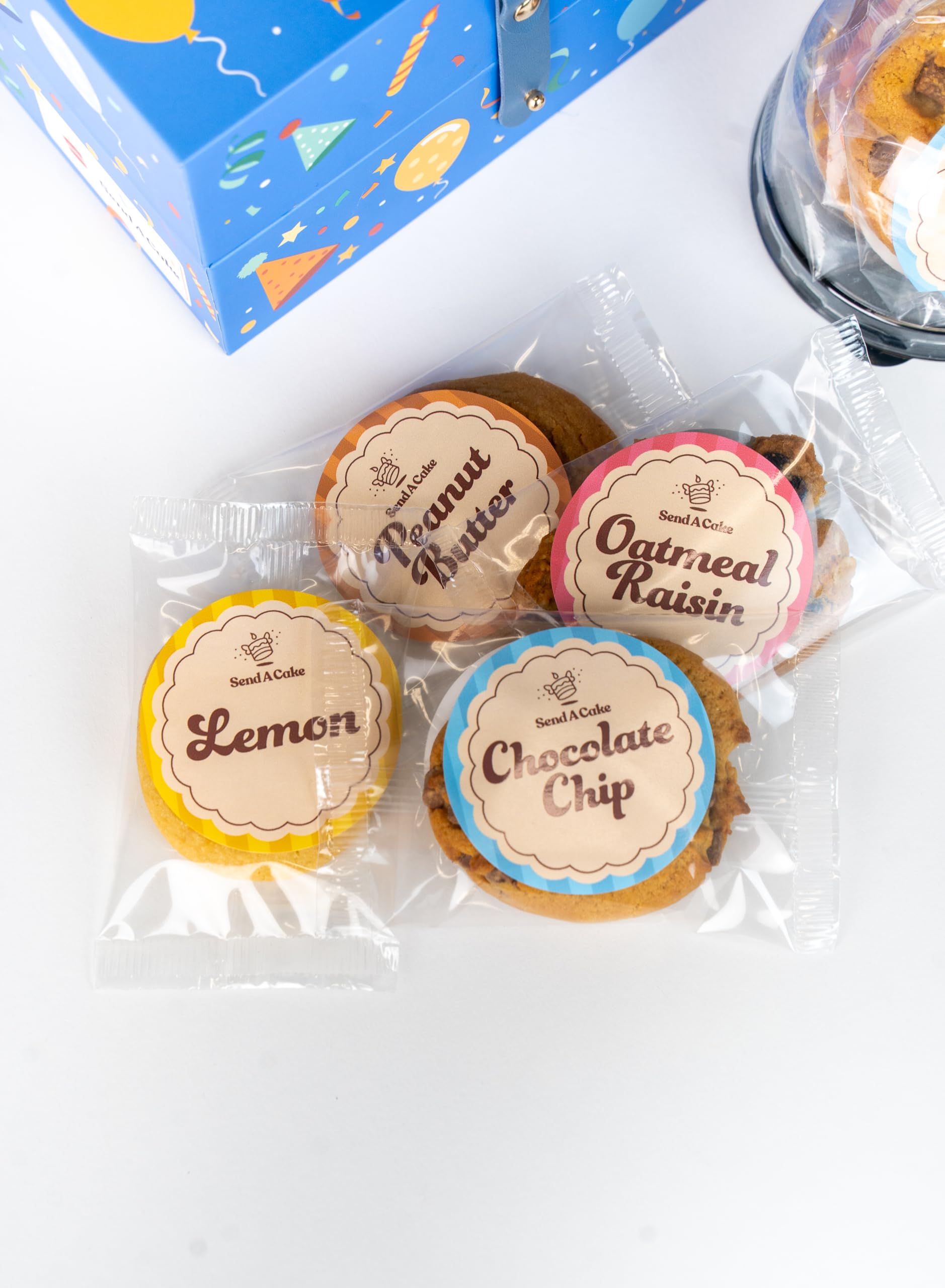 Happy Birthday Bloom Box by Send A Cake with 4 Individually Wrapped Gourmet Cookies (Lemon, Peanut Butter, Chocolate Chip, Oatmeal) - Ready to Gift