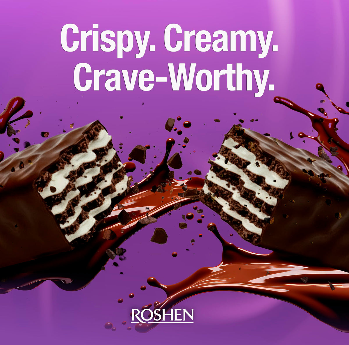 Roshen Johnny Krocker Dark Cocoa Wafers - 2.2 lb (1kg) Bulk Pack of Individually Wrapped Extra Crunchy Cocoa Wafers with Soft Milky White Cream