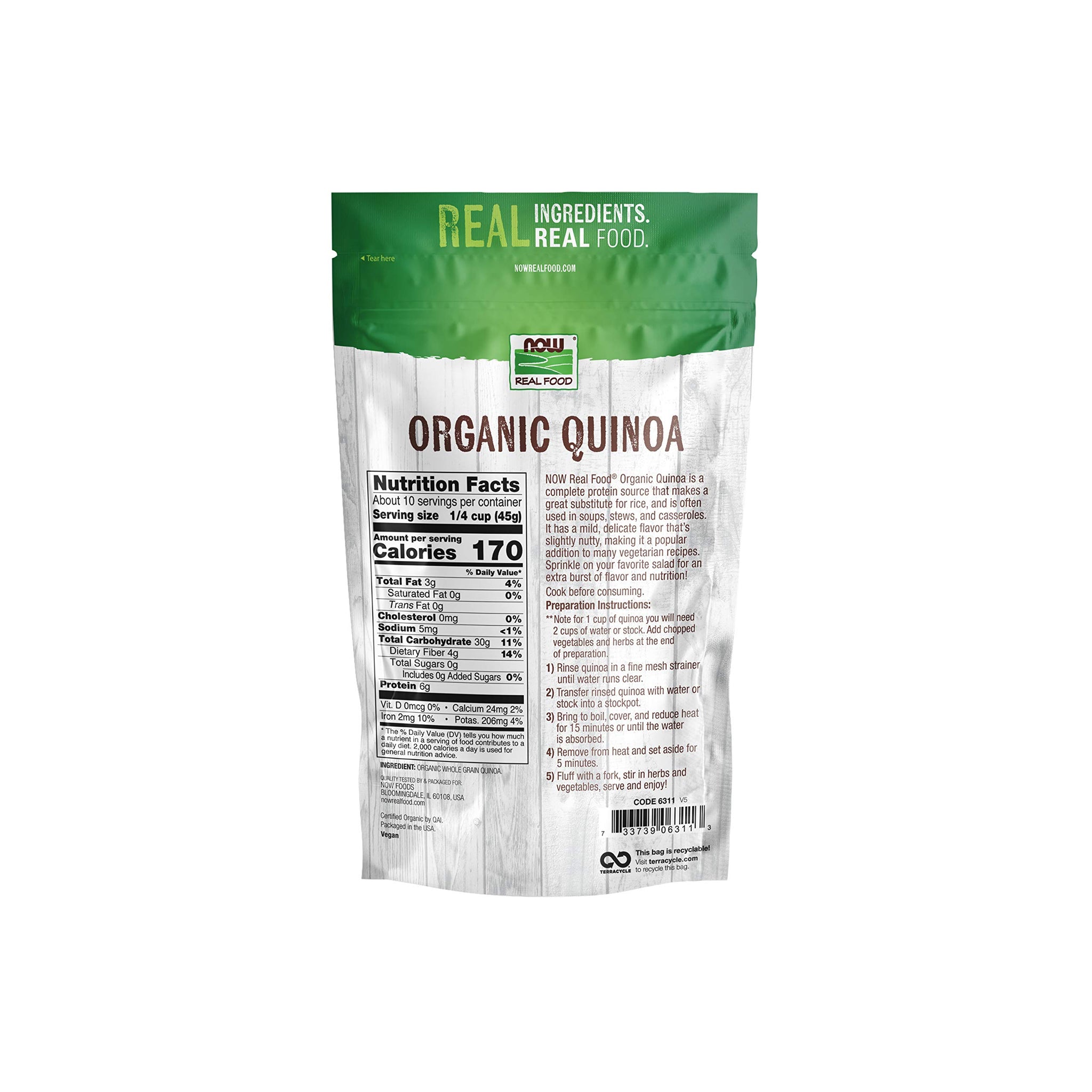 NOW Foods, Organic Quinoa Whole Grain, Gluten-Free, Ancient Grain, Source of Protein and Fiber, 16-Ounce (Packaging May Vary)