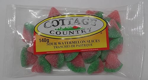Lot of 5 Small Packs of Fruit Gummy Candy Made (Packed) in Canada, Each pack 140g(5 oz)-200g (7 oz) (Sour Watermelon)
