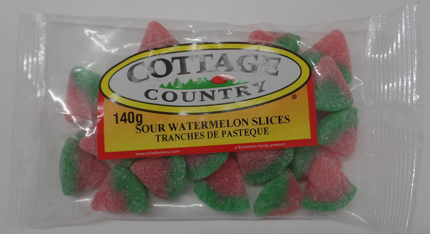 Lot of 5 Small Packs of Fruit Gummy Candy Made (Packed) in Canada, Each pack 140g(5 oz)-200g (7 oz) (Sour Watermelon)